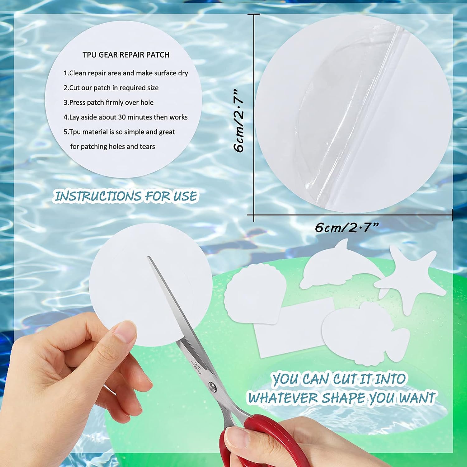 Tenozek Pool Patch Repair Kit Self-Adhesive Vinyl Repair Patch 30 Pieces Repair Pool Liner Patch Repair Pool Patches for Above Ground Pools Swimming Ring Inflatable Float Boat
