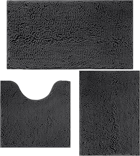 Juego de alfombras de baño de 3 piezas antideslizantes, alfombras de baño con respaldo de PVC, alfombra de baño lavable, absorbente, alfombras de