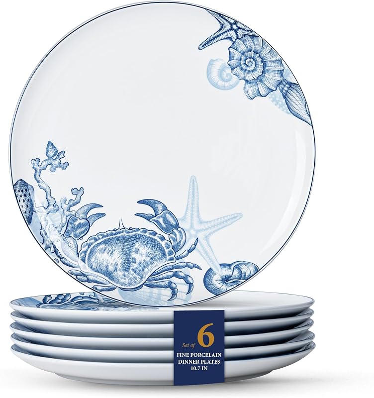 Minh Long Platos llanos de porcelana de 10,7 pulgadas, juego de 6, resistentes a astillas y arañazos, aptos para horno hasta 482 °F, aptos para microondas y lavavajillas, platos llanos de cerámica, tamaño ideal para servir filete o plato principal