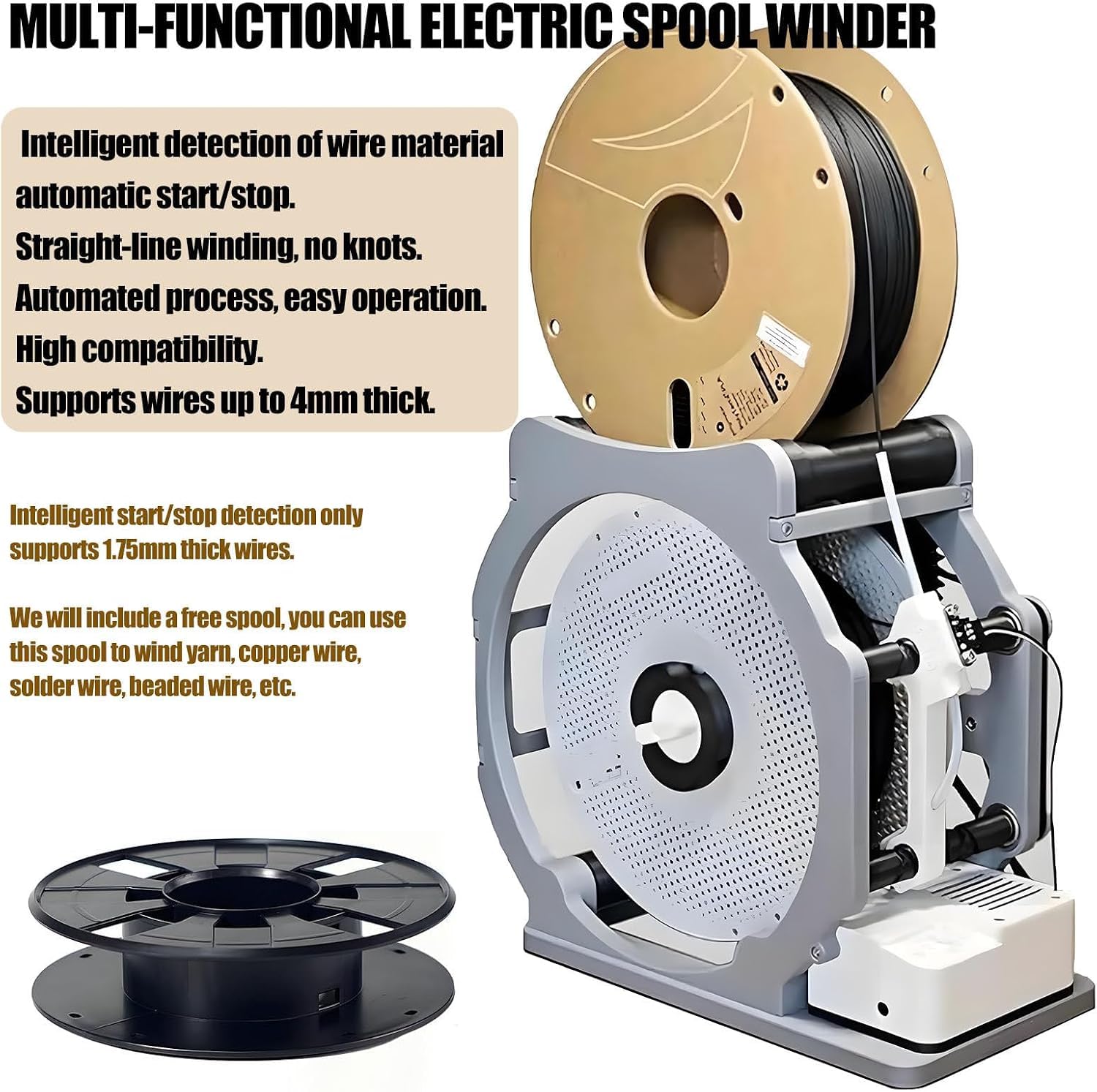 Rebobinador De Filamento Industrial 3D, Bobinador De Filamento 3D, Bobinador Eléctrico, Bobinador De Alambre/Alambre De Soldadura, Enrolla De Forma Ordenada Sin Enredos, para Bobinas De 1 Kg.