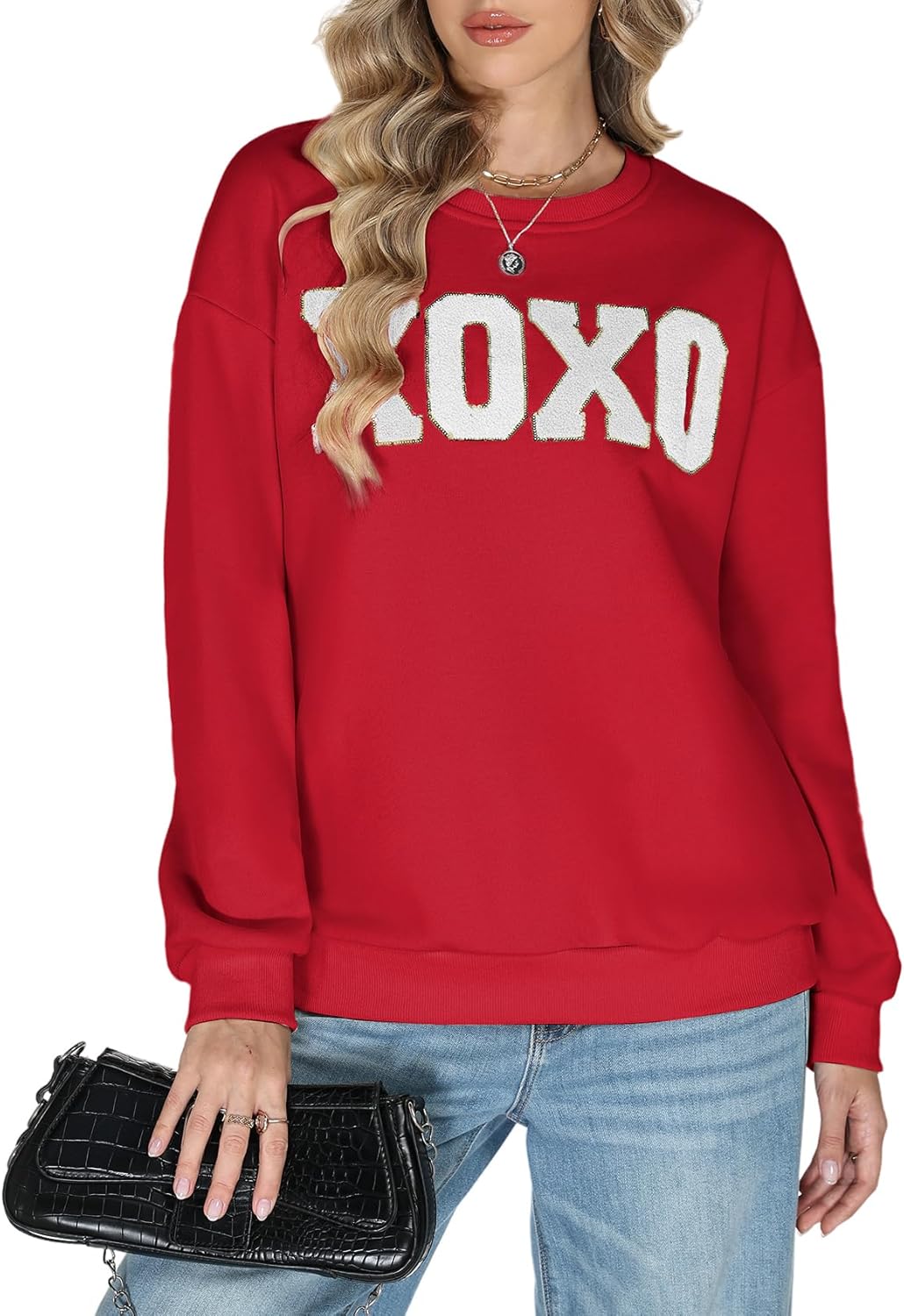 Gihuo Valentine Sweatshirts for Women Crewneck Pullover Sweater Tops Cute Long Sleeve