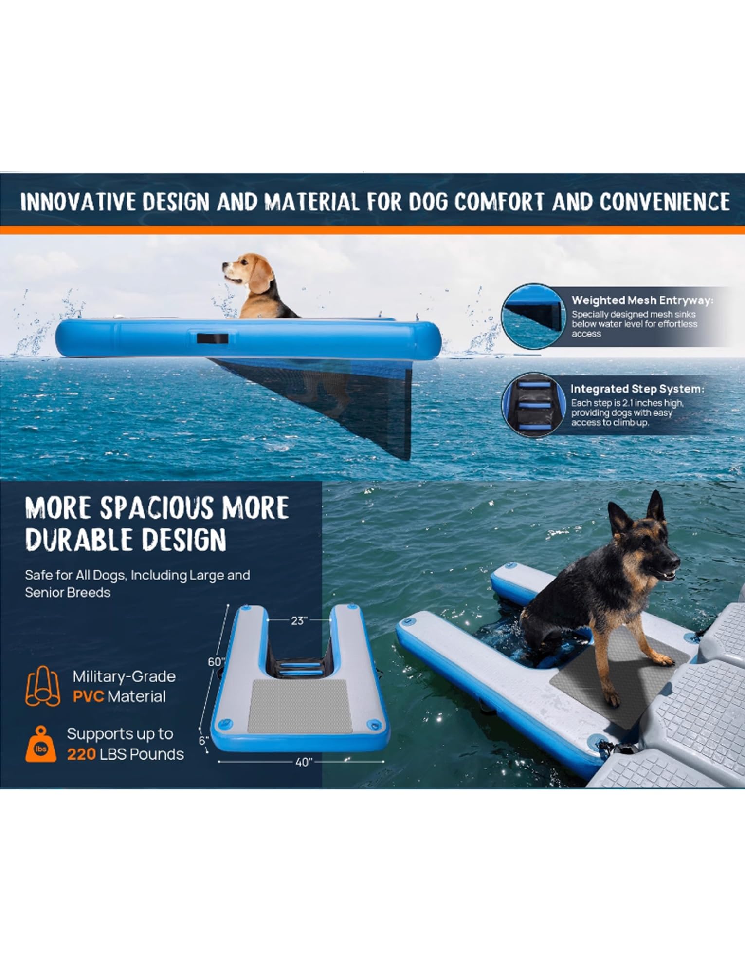 Fitpaws Inflatable Ramp Large Dog Boat Ramp Extra Large Inflatable Dog Ramp For Pool & Boat ...