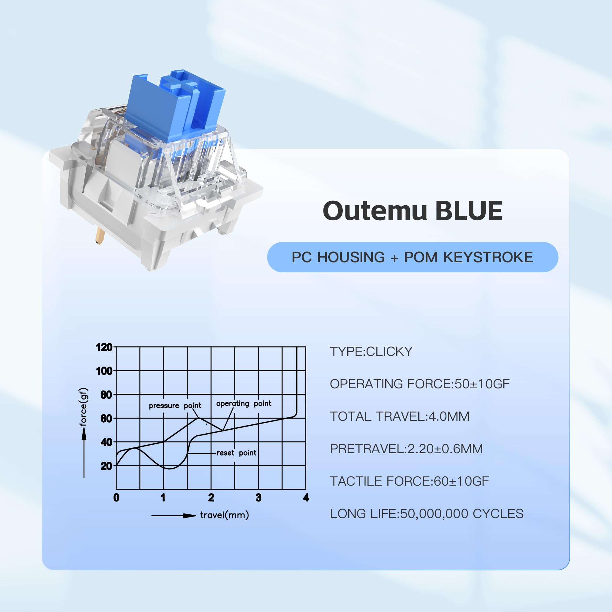 OUTEMU Lot de 108 interrupteurs bleus 3 broches Gateron et Cherry MX Équivalent DIY Interchangeable pour clavier de jeu mécanique (Bleu)