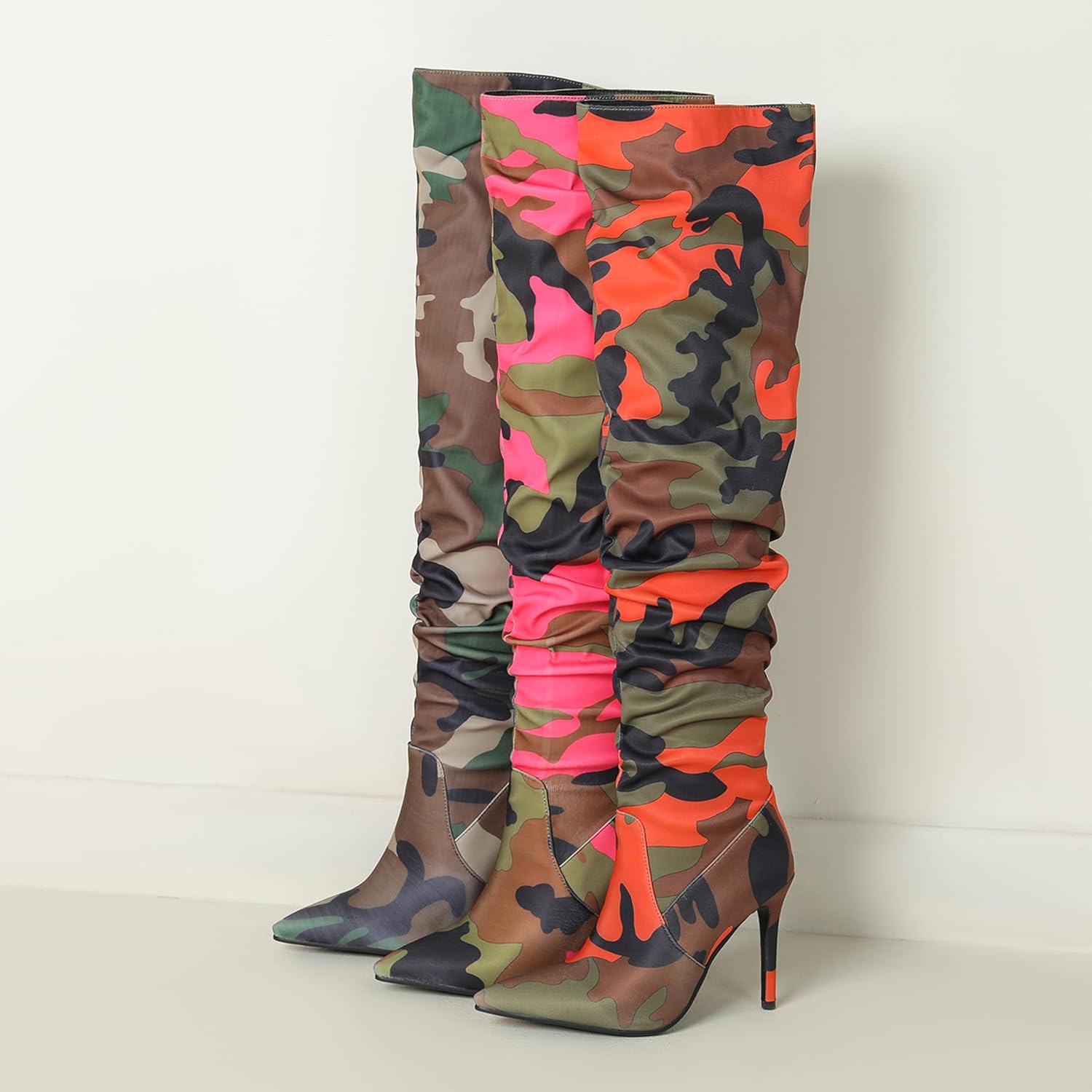Ladies Pull On Over The Knee Stiletto Heel Boots Slouch