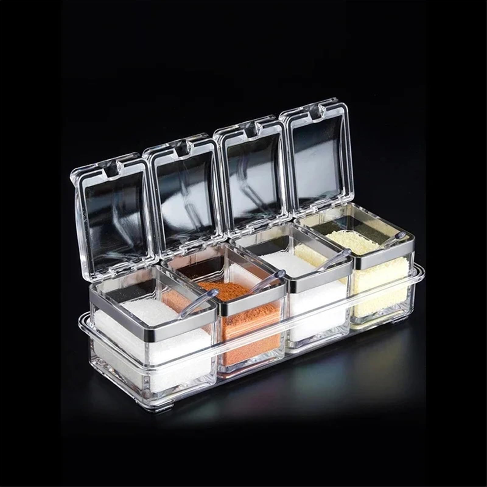 Pot à épices de cuisine 4 boîtes d'assaisonnement transparentes, conteneurs stockage avec couvercles et cuillères Pour Spice