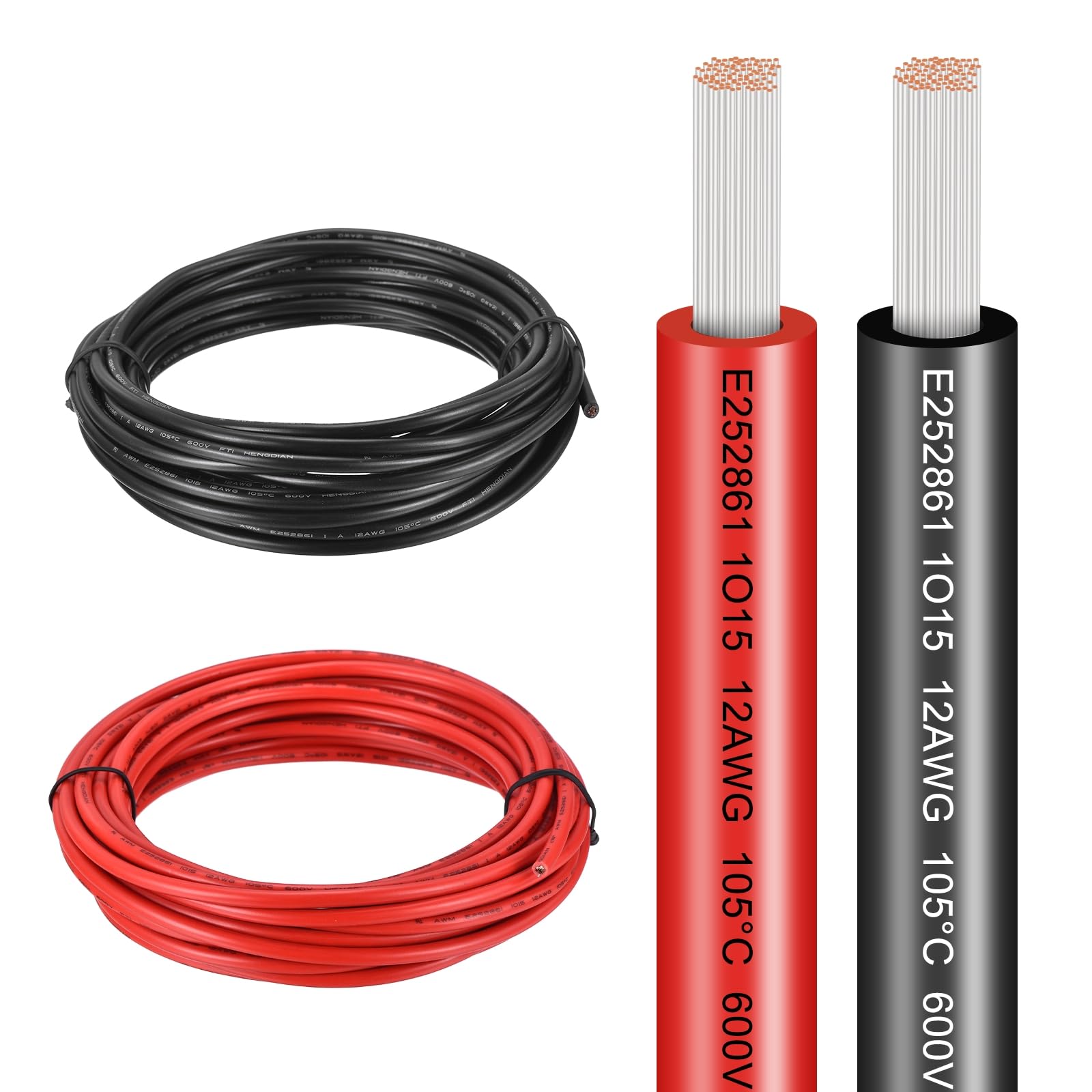 sourcing map 12 AWG Electrical Wire 40Ft(Red 20 ft Black 20 Ft), UL1015 Tinned Copper Wire 600V 105°C Battery Cable for Automotive Audio Trailer Marine Boat Solar LED Strip RV