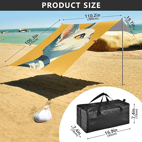 Miniatura 3 de Cute Cat Gold Stable Beach Tent UPF50 Waterproof Portable Sun Shelter with Sandbags and Shovel for Camping Trips, Fishing, Backyard Fun or Picnics