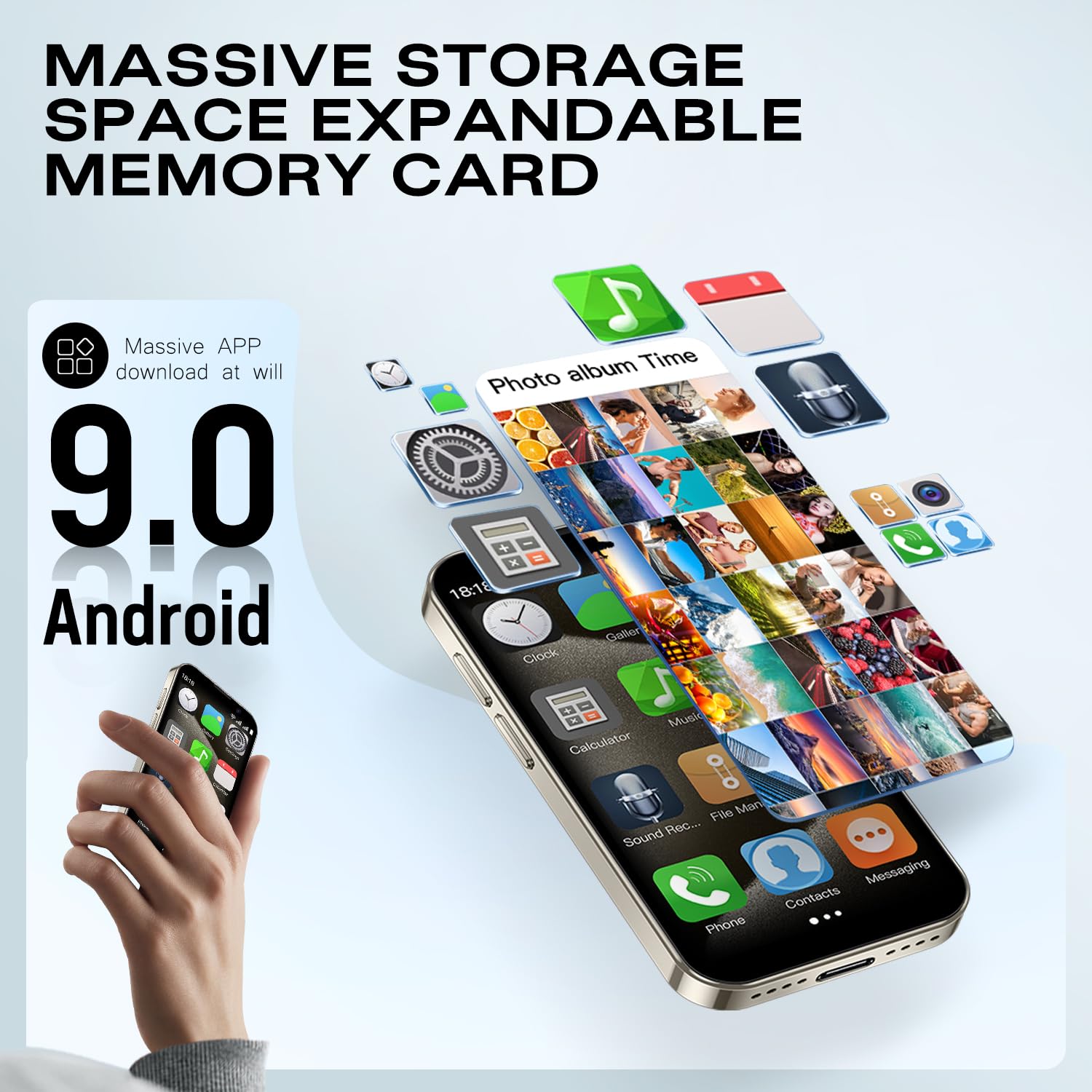Mały smartfon XS18pro Odblokowany mini smartfon, wyświetlacz 3,0”, bateria 900 mAh, bardzo smukła obudowa, 5-megapikselowy aparat fotograficzny, najlepszy prezent dla dzieci (złoty)
