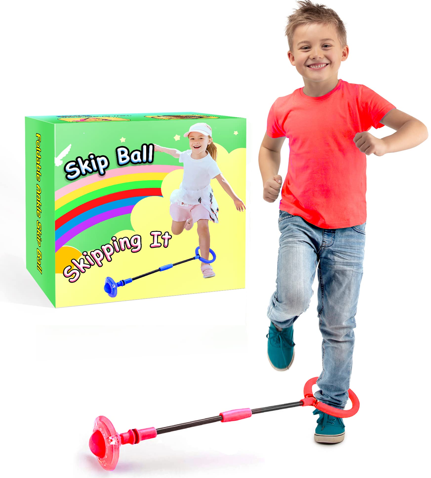 Skip Ball for Kids, Foldable Ankle Skip With Colorful Light Flashing Jumping Ring, Fitness Jump Rope Sports Swing, for Children Adults Boys Girls Toy (Red)