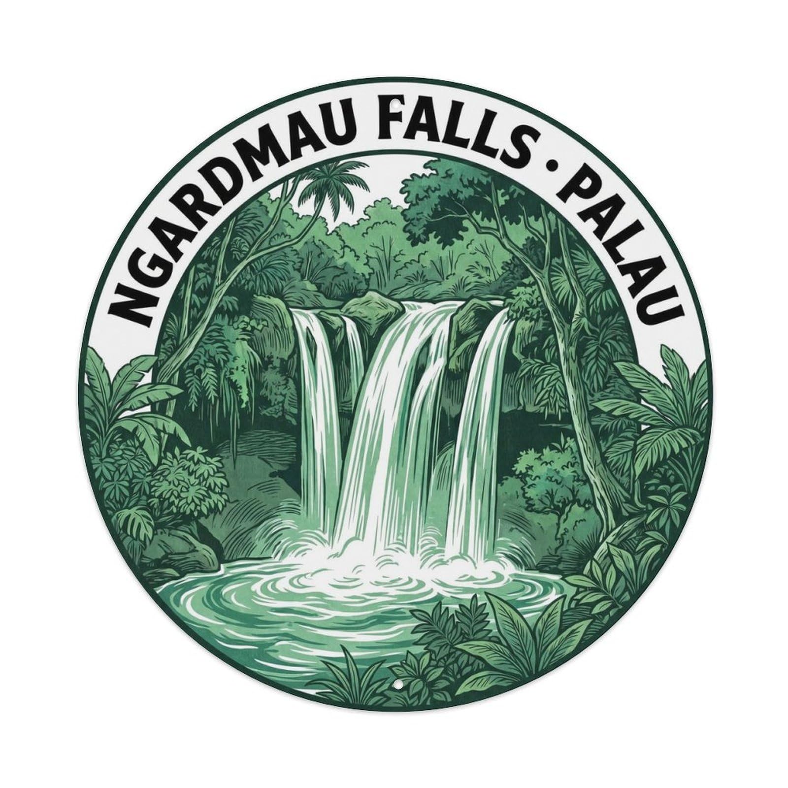 Olyhtr 8X8inch Classic Style Palau Ngardmau Waterfall Jade Jungle Travel Rock Metal Tin Sign