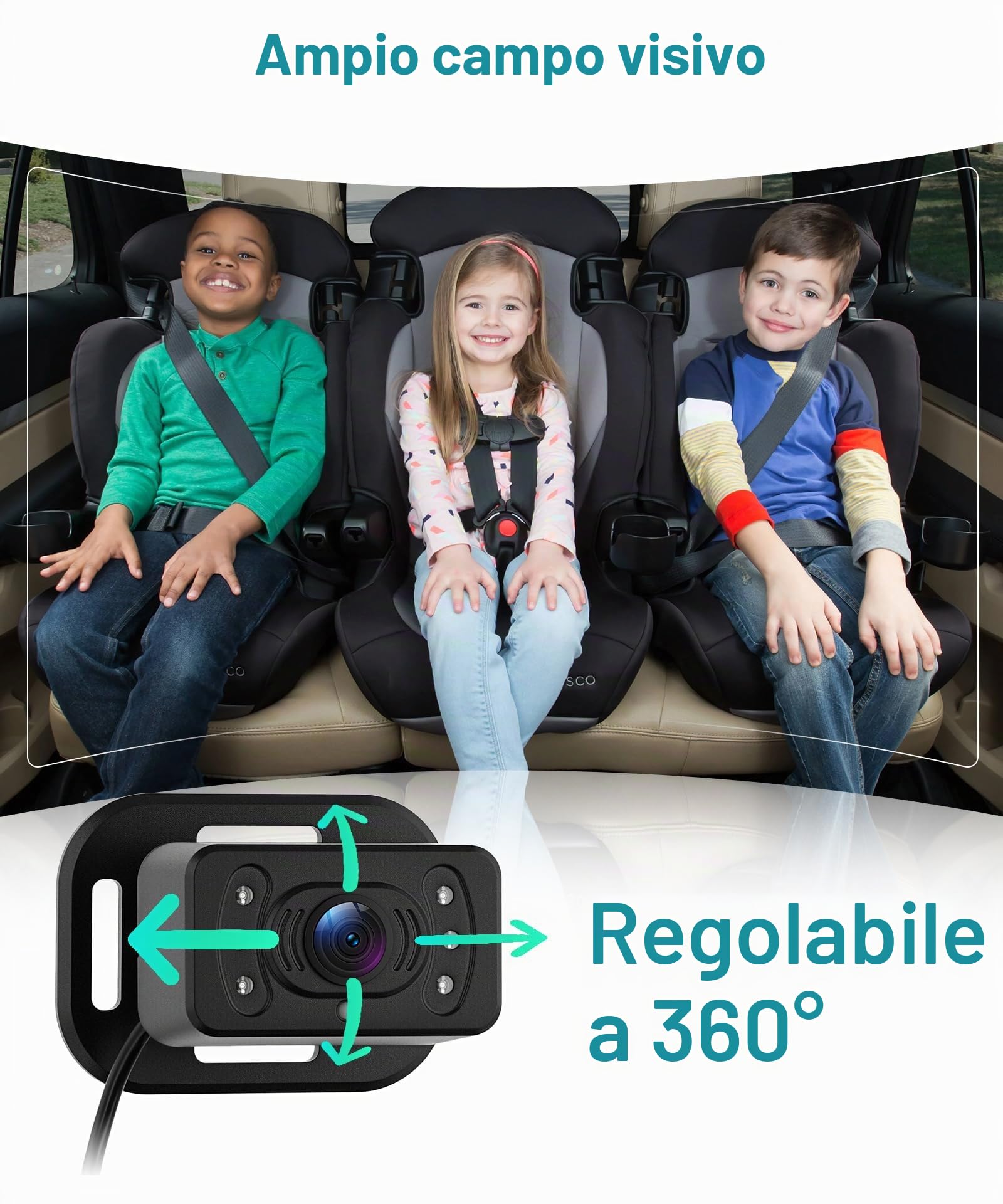 Hodozzy Baby Monitor in Auto con Telecamera 720P, Schermo IPS da 6,86 Pollici, Specchio per Seggiolino Auto per Bambini per Guardare Bambini, Animali Domestici, Visione Votturna