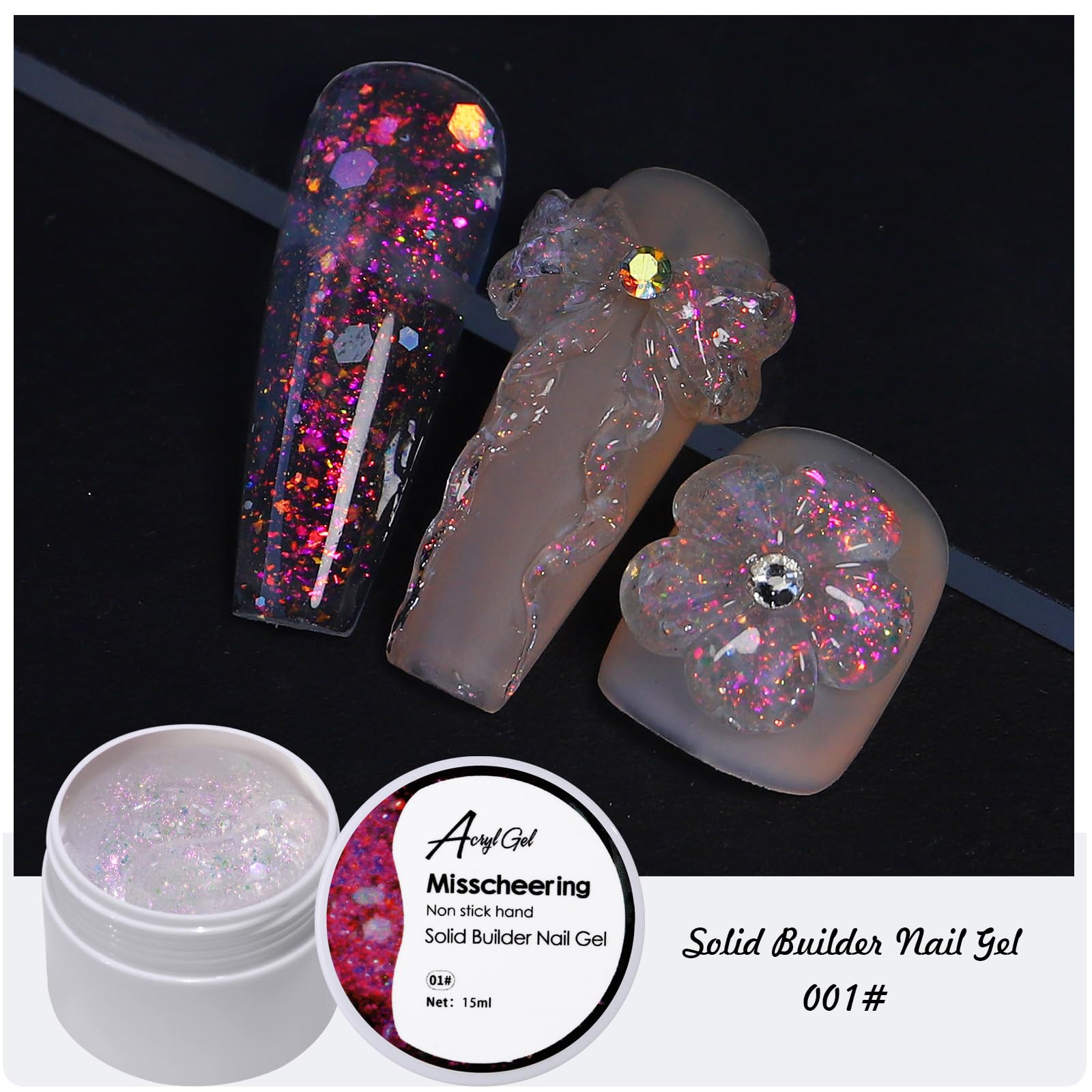 Nawwgy Solid Gels Builder Hard Gels for Extension Non-Sticky Carving Gels Rhinestones Glues Gels Nail Art Non-Stick Glitter Extension Glue