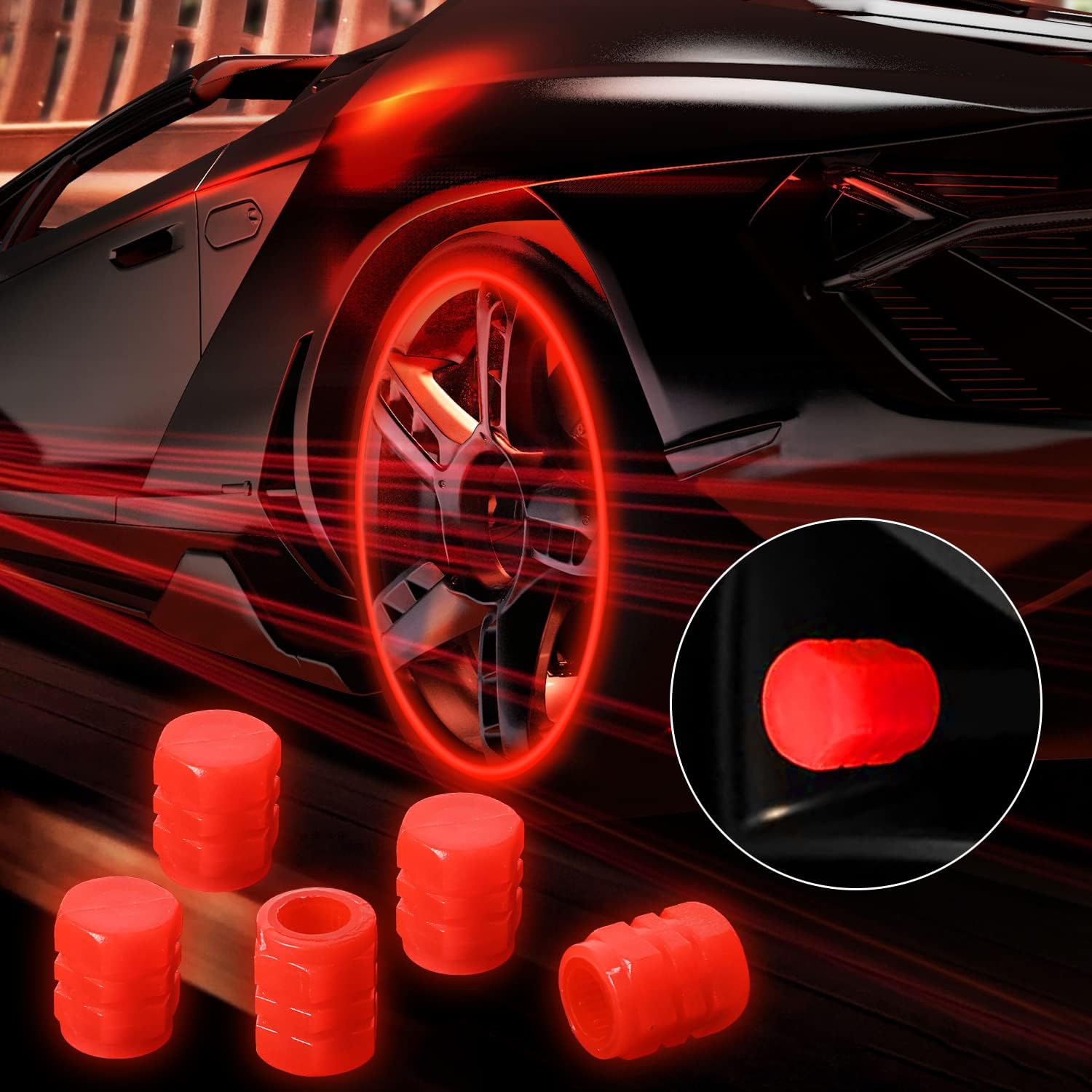 Car Valve Stem Caps, 5 Pcs Universal Glow Car Tire Valve