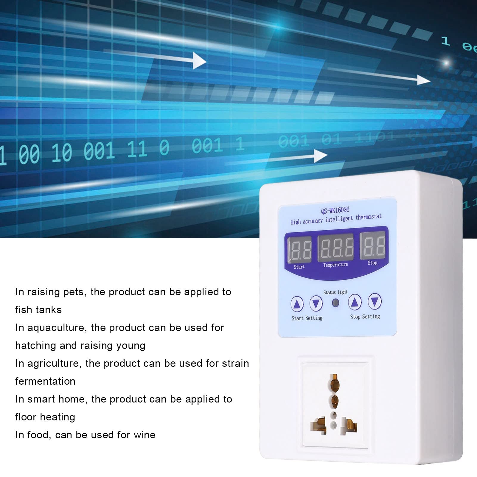 AC 110 to 240V Automatic Intelligent Led Digital Temperature Sensor Thermostat Switch Temperature Control Switch Socket Temperature Control US Plug-White