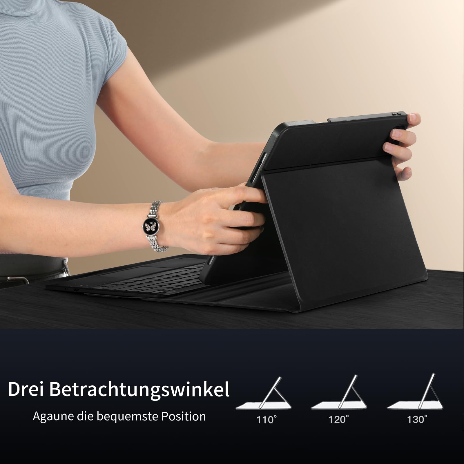 Vobafe Hülle Tastatur für iPad Air 13 Zoll M4 M3 M2 & Pro 12.9" 3/4/5/6 Gen | QWERTZ Keyboard Multi-Touch Trackpad 7 Farben Beleuchtung, Hülle mit Stifthalter für iPad Air 13 (2026/2025/2024), Schwarz