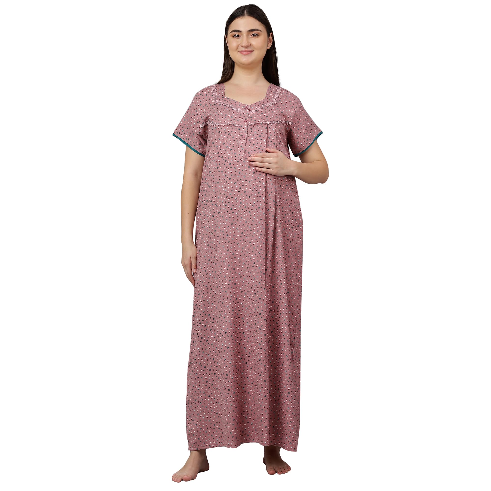mamma's maternity Printed Short Sleeves Cotton Alpine Maternity/Feeding/Nursing Long Nighty-picture-29