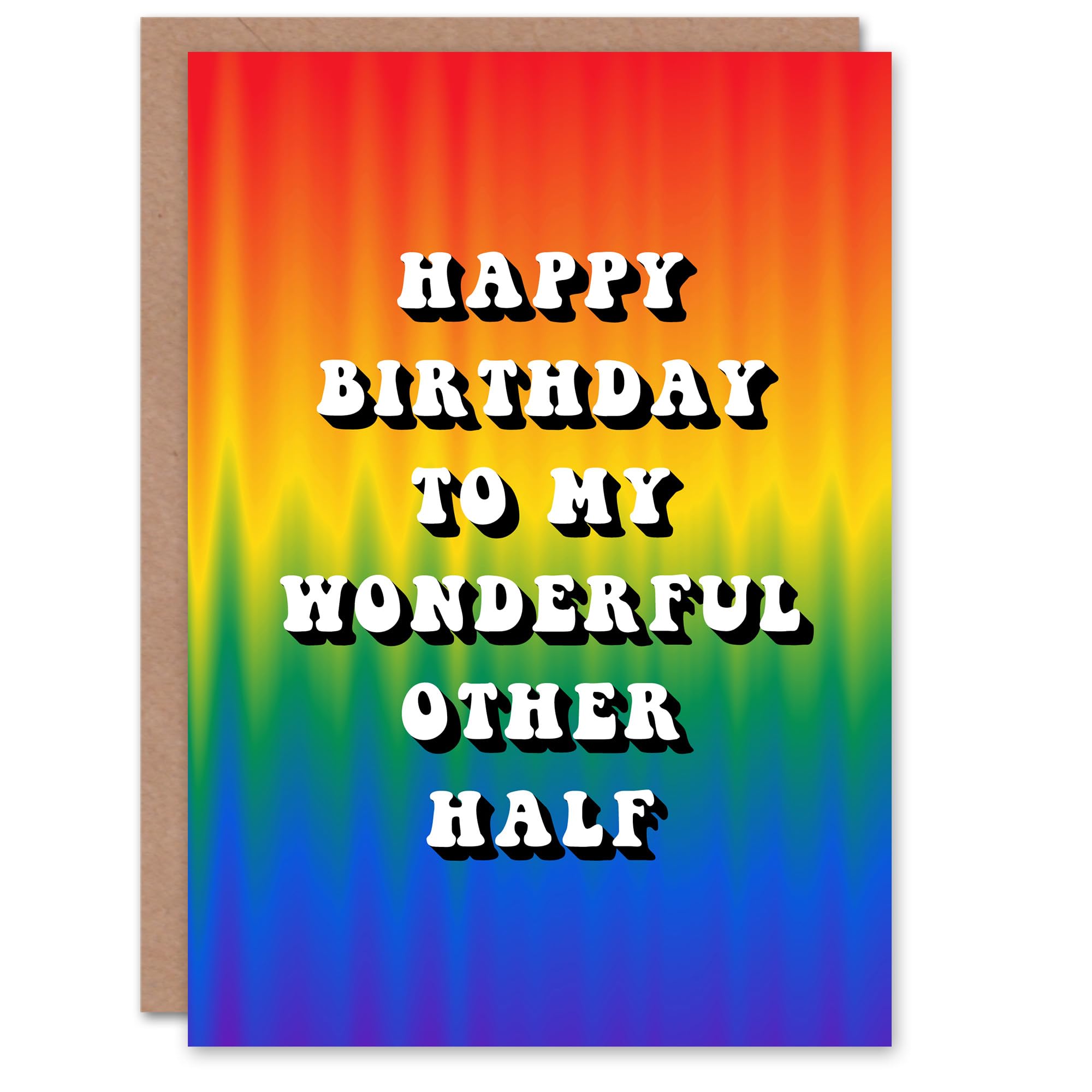 Artery8 Happy Birthday to my Wonderful Other Half Trippy Psychedelic Pride Hippie Rainbow Non Binary Gender Neutral Card