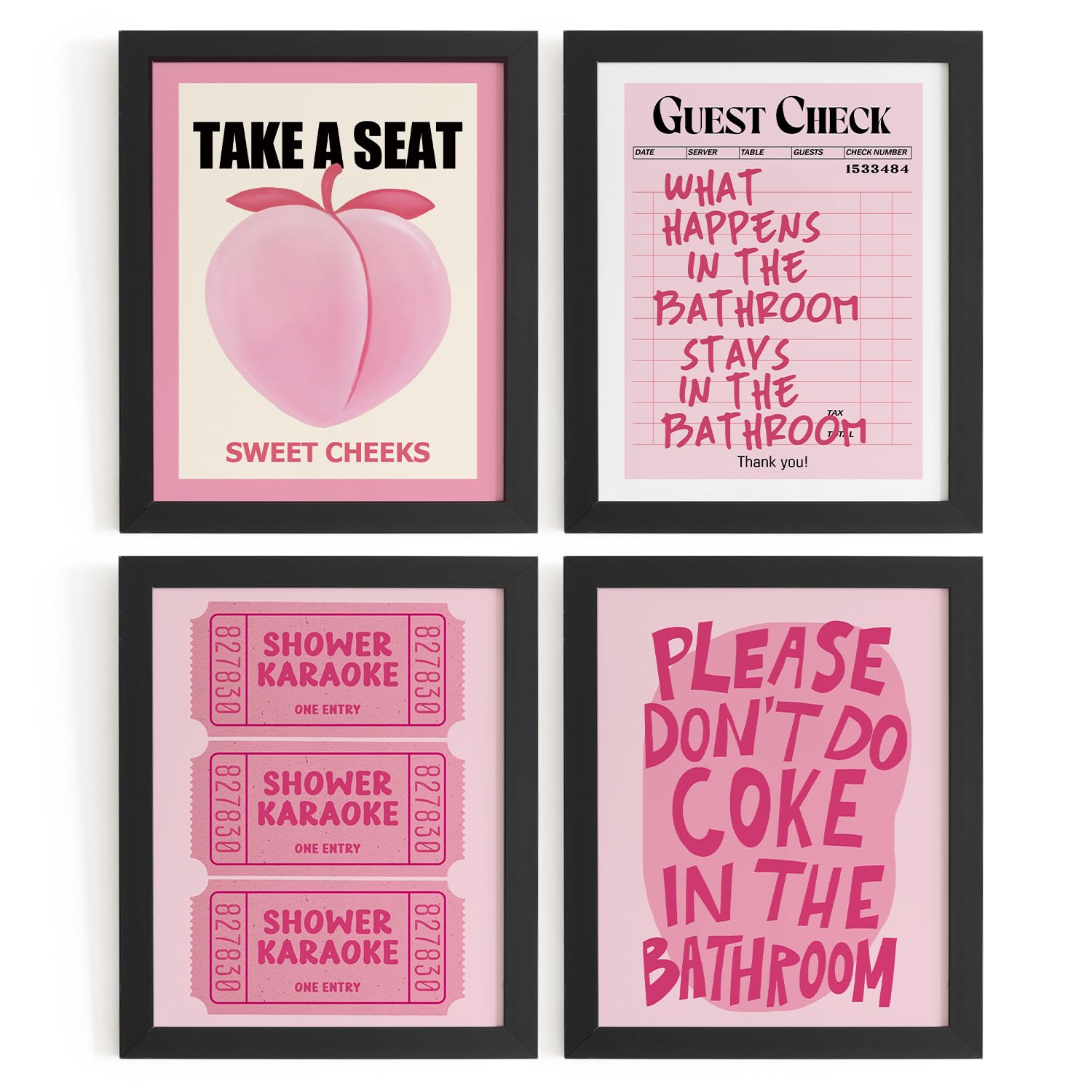 DSHFG Funky Peach Pink Bathroom Wall Decor Pictures Prints 8x10, Preppy Pink Bathroom Wall Art Posters for Teen Girls College Dorm Restroom Bath Room,