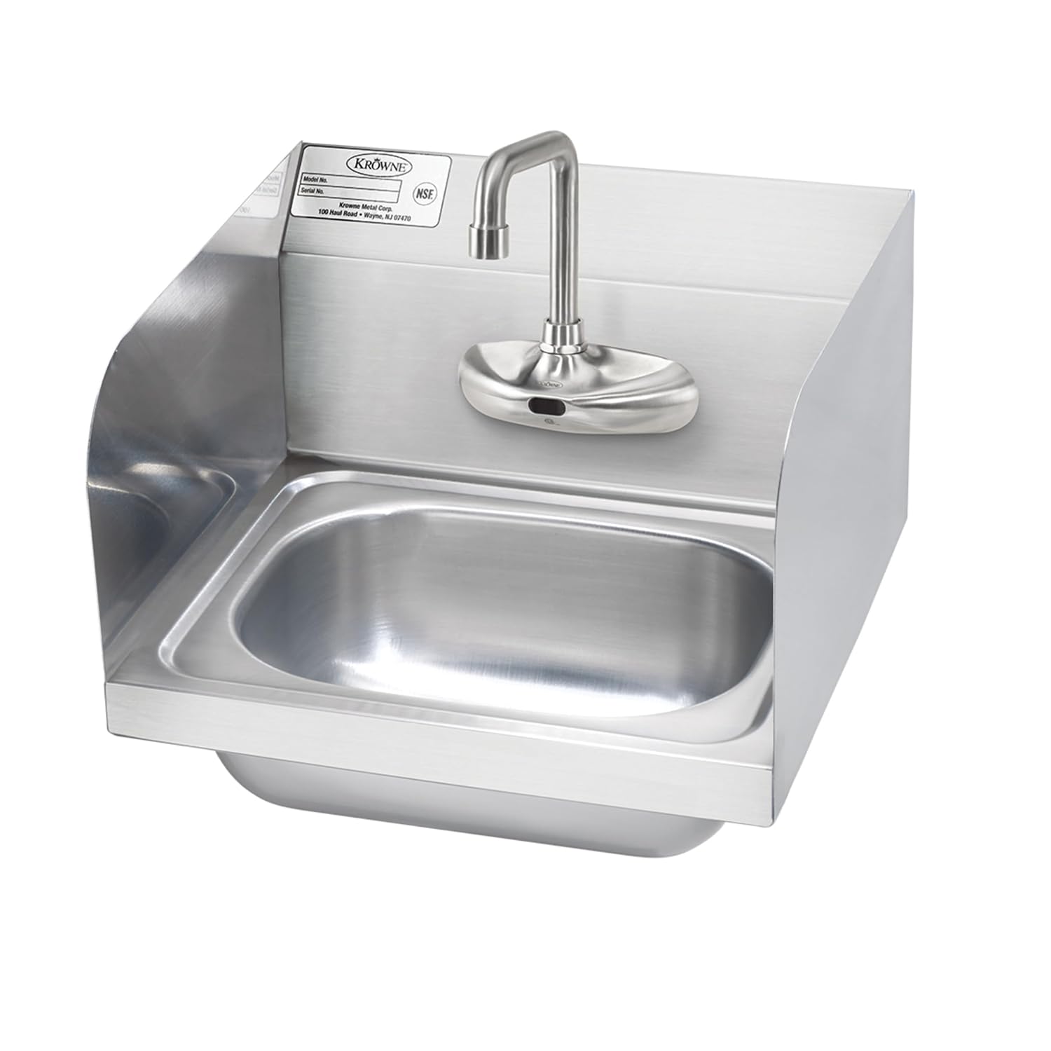 Krowne HS-68 Hand Sink, Wall Mount, 12-1/2"W x 9-3/4"D x 5-5/8" deep Bowl, 4" OC Electronic Faucet, 4-1/2" Double Bend spout, 7-3/4"H backsplash, Includes: Control Module