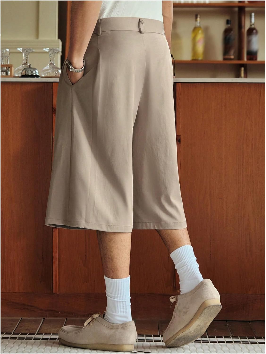 Men's Casual Baggy Dress Shorts Pleated Zipper Fly Office Work Business Bermuda Shorts with Pockets - Image 2