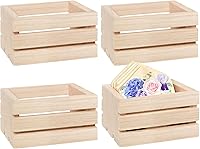 Vista 1 de Paquete de 4 mini cajas de madera rústica, cajas decorativas de madera sin terminar, caja de almacenamiento de madera para cocina, oficina