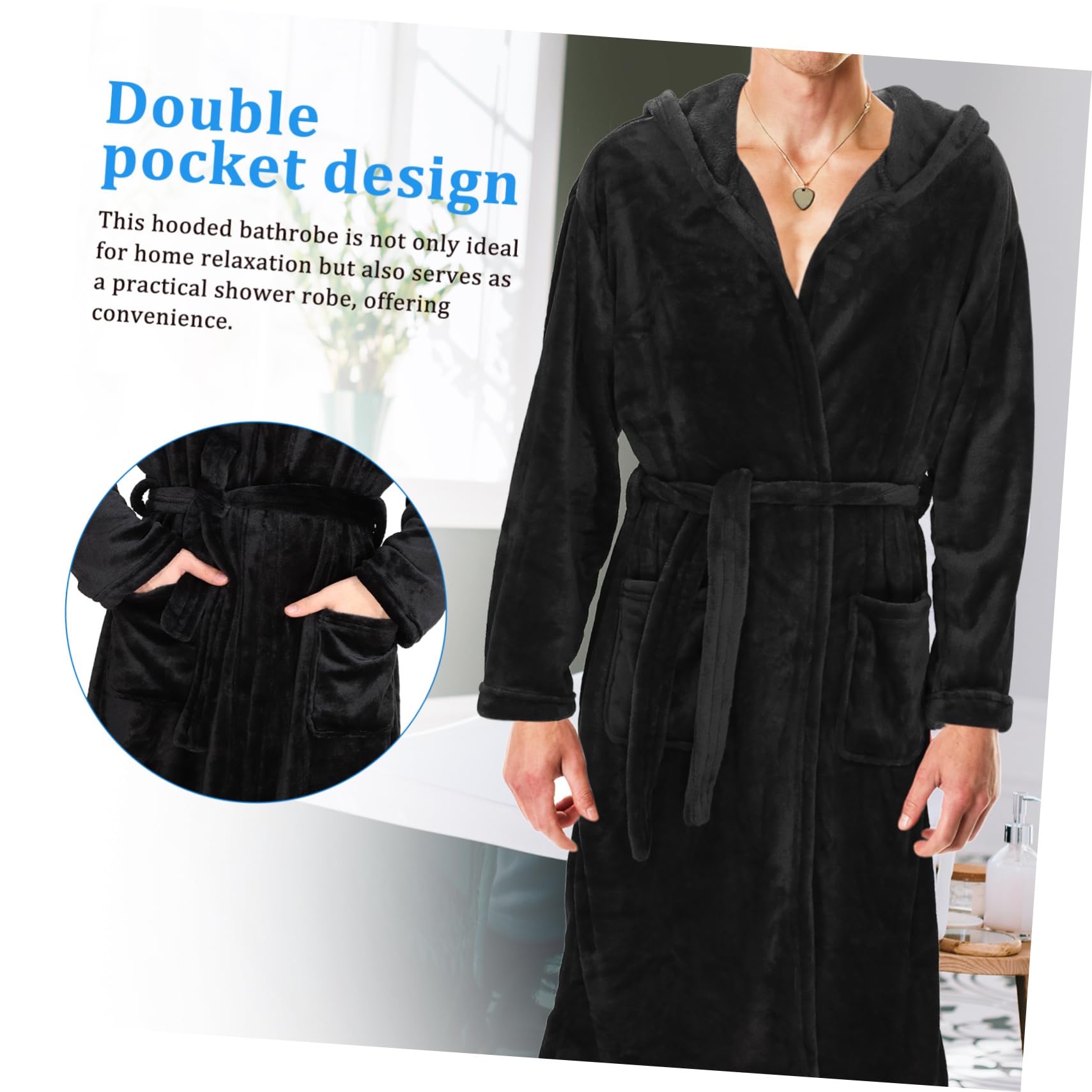 Peignoir de Bain à Capuche Noir pour Homme, Polyester, Taille Unique