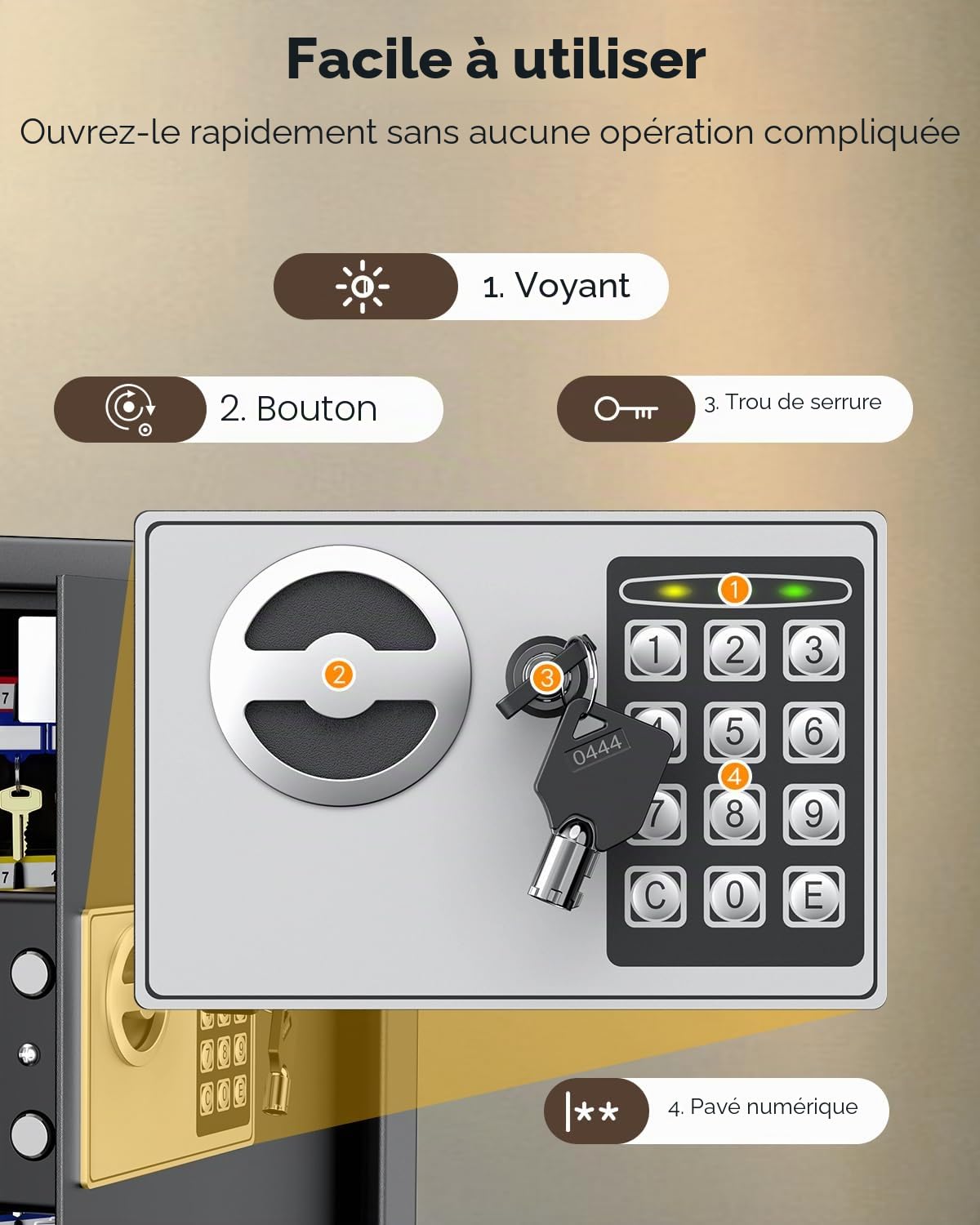 Uniclife Armoire à clés à 70 positions avec combinaison et serrure à clé - Fixation murale - Organiseur de clés numérique réinitialisable - Noir - Avec serrure à clavier - Supports réglables