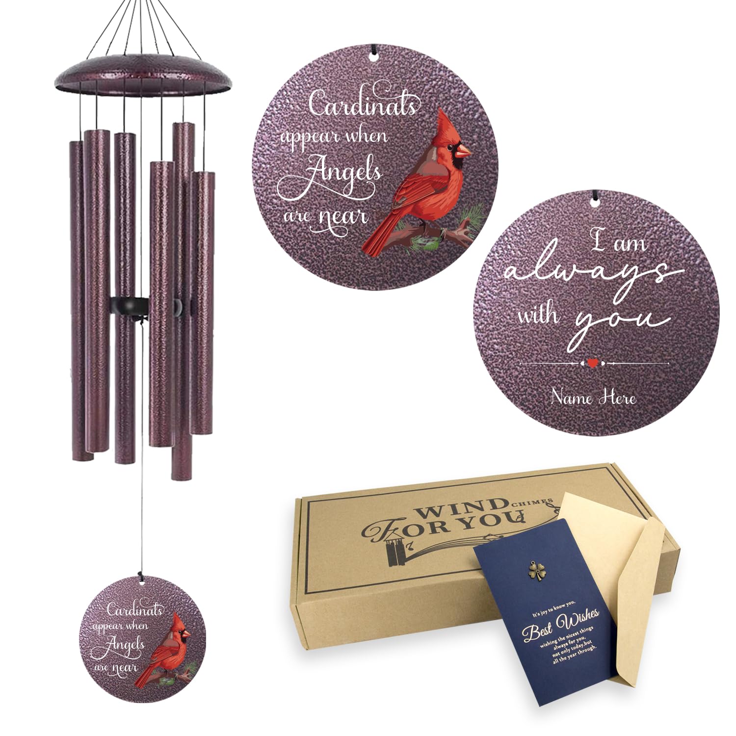 Personalized Cardinal Wind Chimes for Loss of Loved One, Memorial Gift