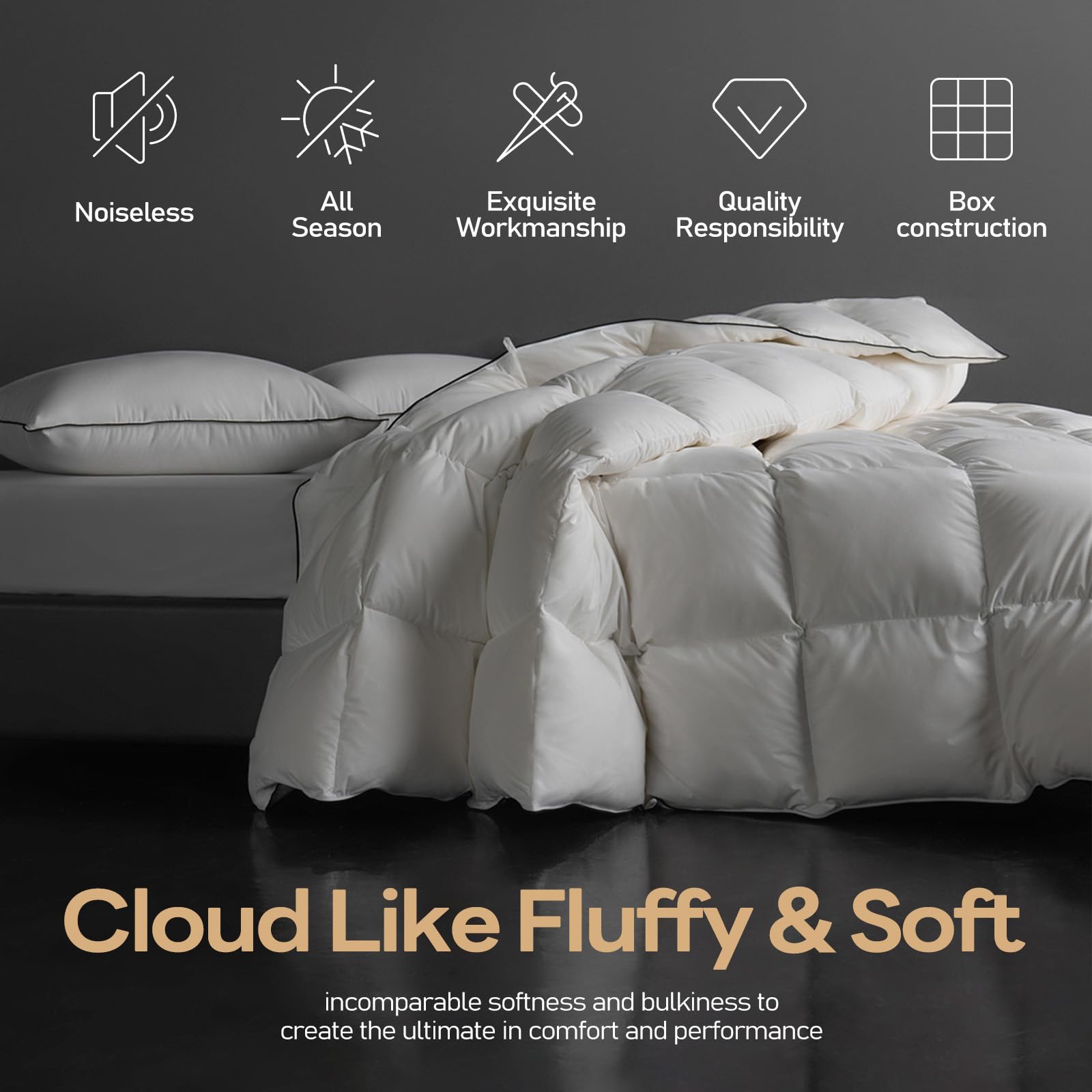 DOWNFORT Luxury Waterfowl Feathers Fiber Down Fiber Comforter Oversized King Size All Season Super Fluffy Duvet Insert Ultra-Soft Hotel Quality Bed Comforter Extra Cozy-White, Oversized King 120 X 98”