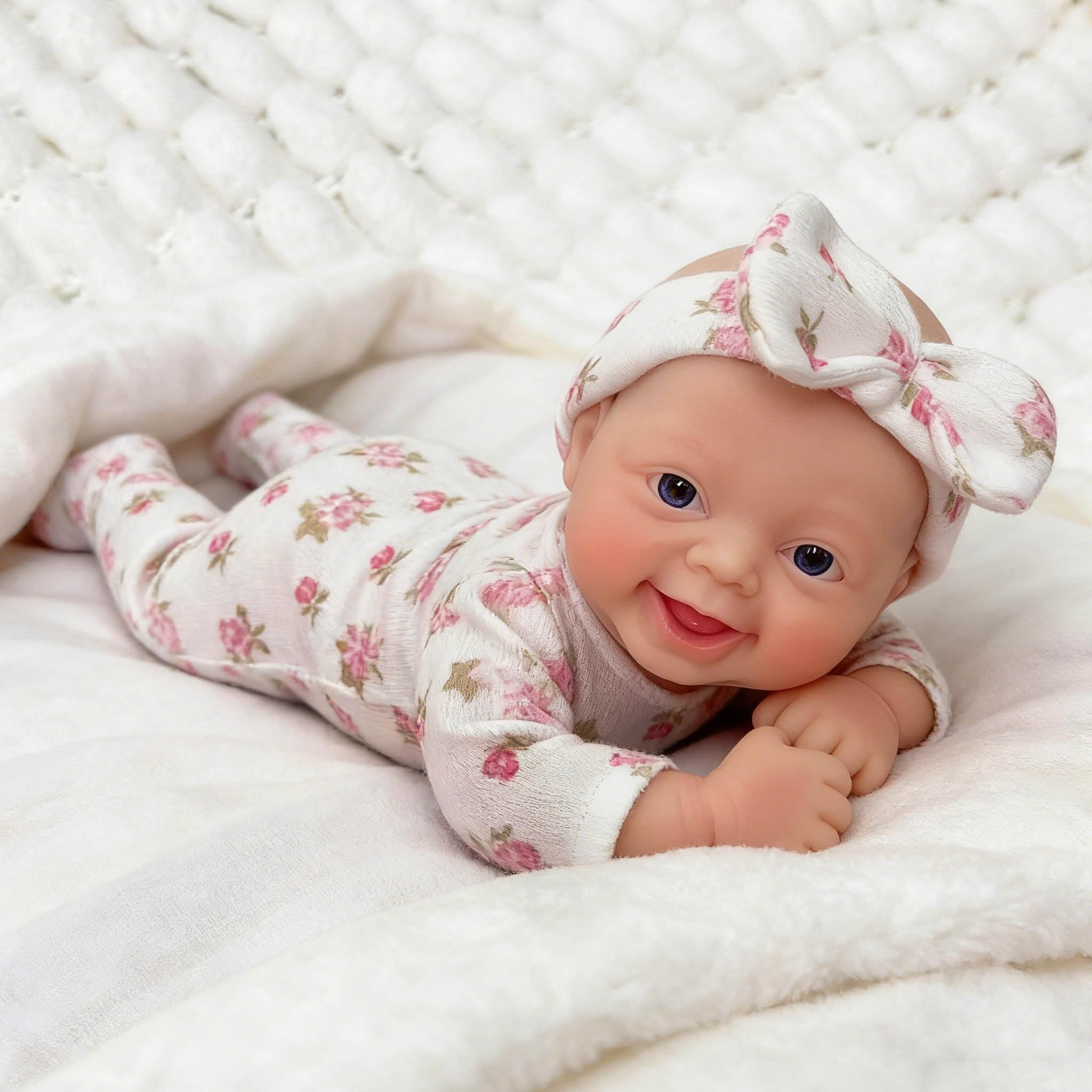 Reborn Baby Dolls 7 "Girl Open Eyes Smile Full Silicone Mini Baby Doll with Feeding Accessories-A