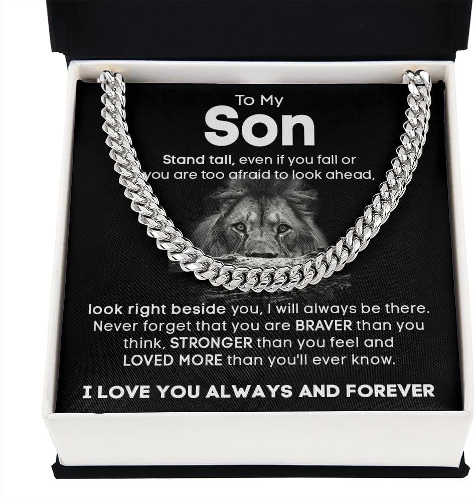 To My Son Cuban Link Chain Necklace from Mom or Dad, Stainless Steel Pendant Jewelry, Son Necklace with Message Card and Box Meaning on Birthday Christmas Gift - Image 4