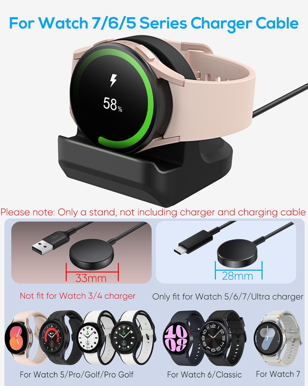 Stand for Samsung Galaxy Watch Ultra 2025 47MM/ 8 Classic 46MM/Watch 8 40/44MM/7 40,44mm/ Ultra/6 40 44mm Non-Slip Silicone Charging Dock,Charger Base Holder with Cable Management Slot,NOT Charger - Image 2