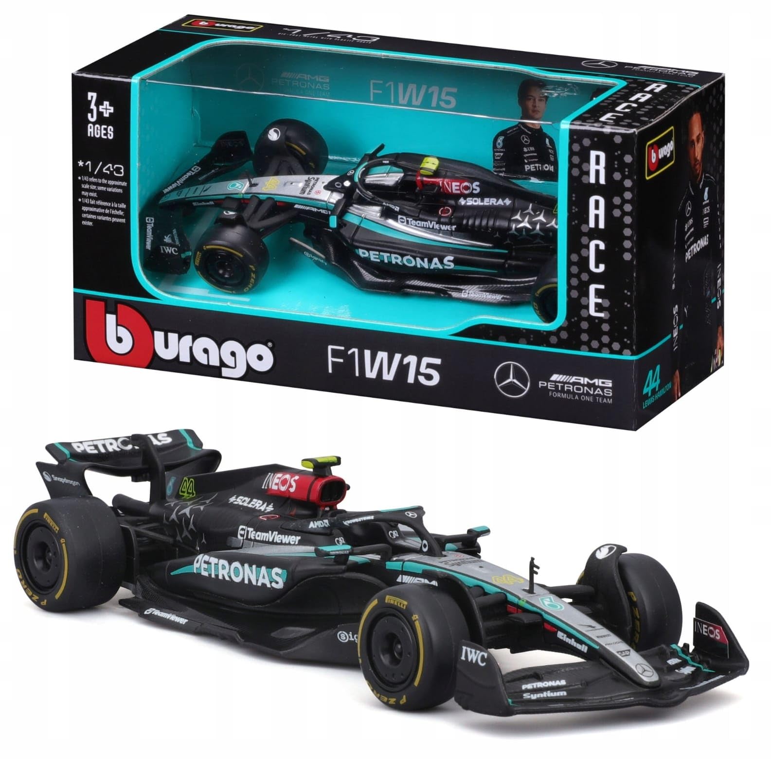 Wizplex Bburago Mercedes-AMG Petronas F1 W15 1:43 Scale Officially Licensed Die Cast Metal Formula 1 Car — No. 44 Collectible Model, Display Showpiece for Kids 3+ & Motorsport Fans-image-42