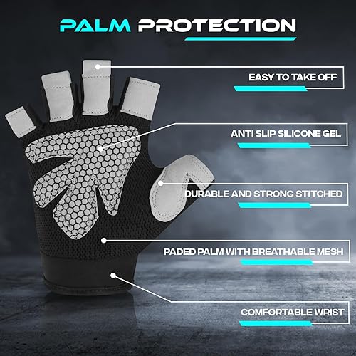 Miniatura 4 de SAWANS Guantes de gimnasio para hombres y mujeres, guantes de levantamiento de pesas, entrenamiento transpirable, agarre antideslizante, protección