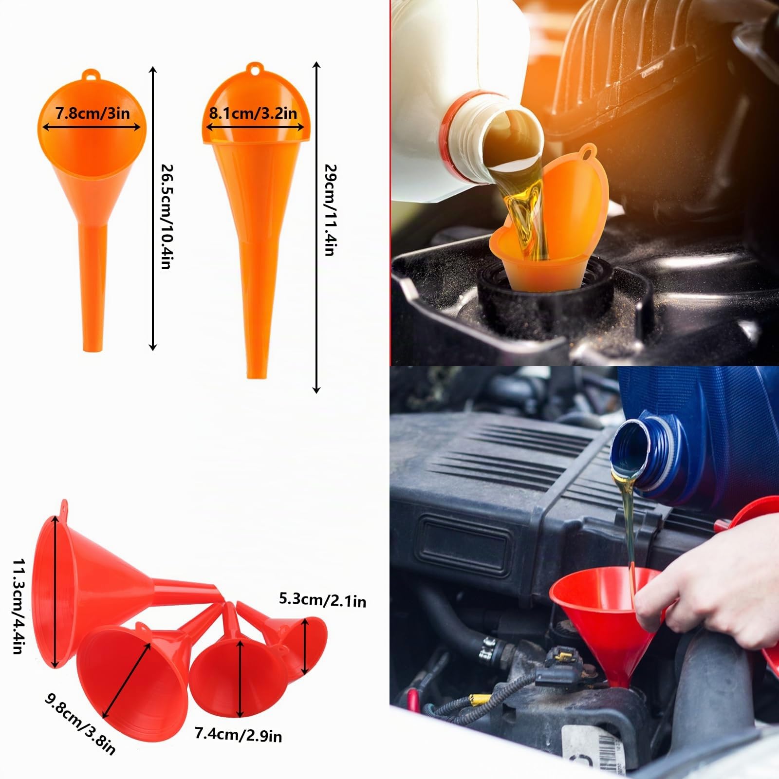Juego de 11 embudos de inserción, embudo para coche con manguera, juego de embudo de plástico flexible, embudo de aceite grande, embudo de aceite universal para coche, para taller, cocina, aceite