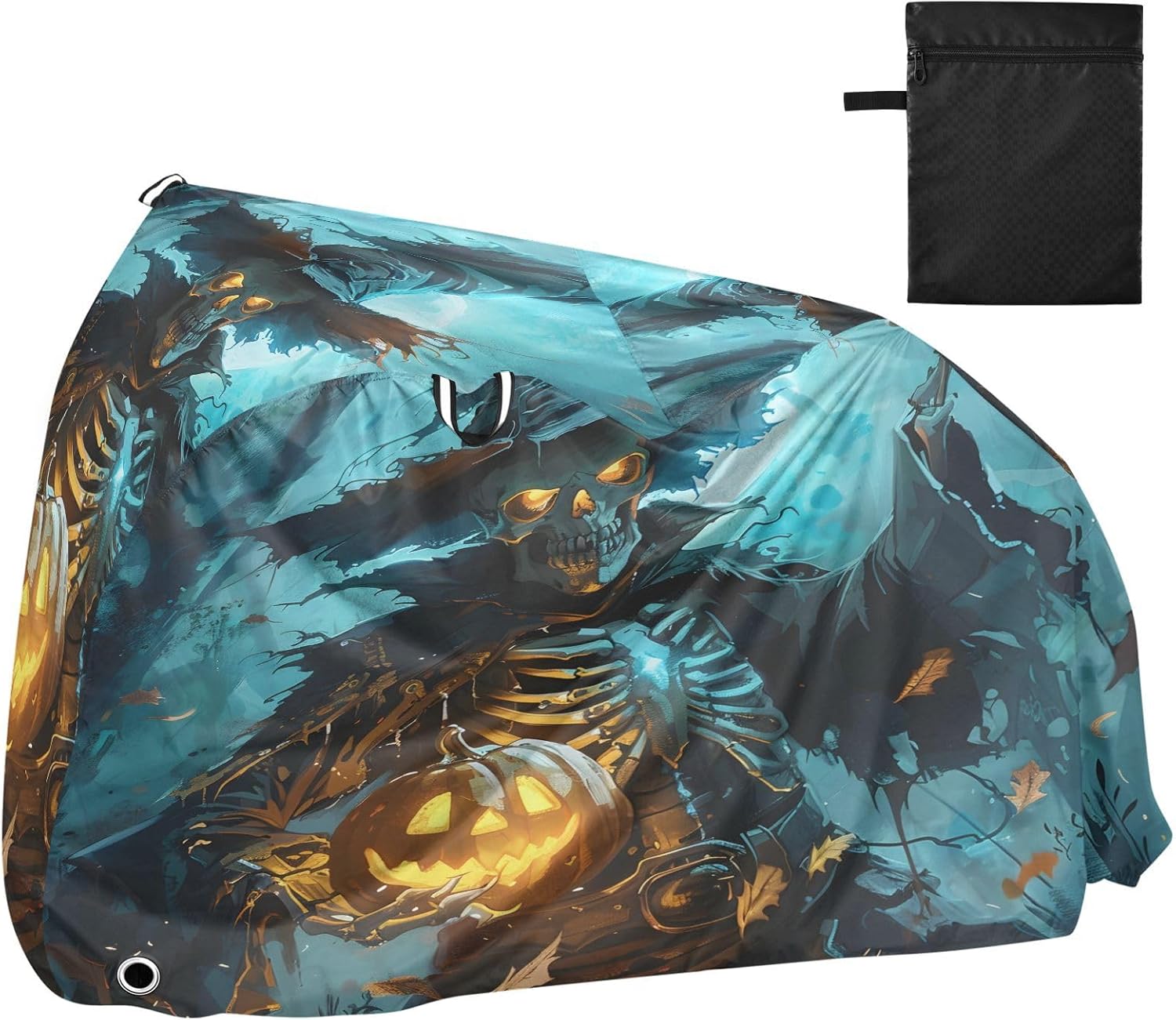 ALAZA Halloween Skull Pumpkin Bike Cover Waterproof Outdoor Ebike Bicycle Covers Tarp Protection for 1/2 Bikes, Sun UV Dust Wind Proof