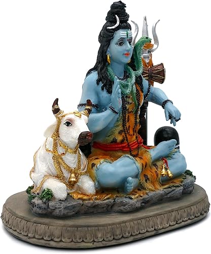 Miniatura 7 de alikiki Estatua de Dios indio Señor Shiva – Regalos para indio hindú de 6.7 pulgadas de alto, ídolo Shiva con vaca, regalos de regreso indio,