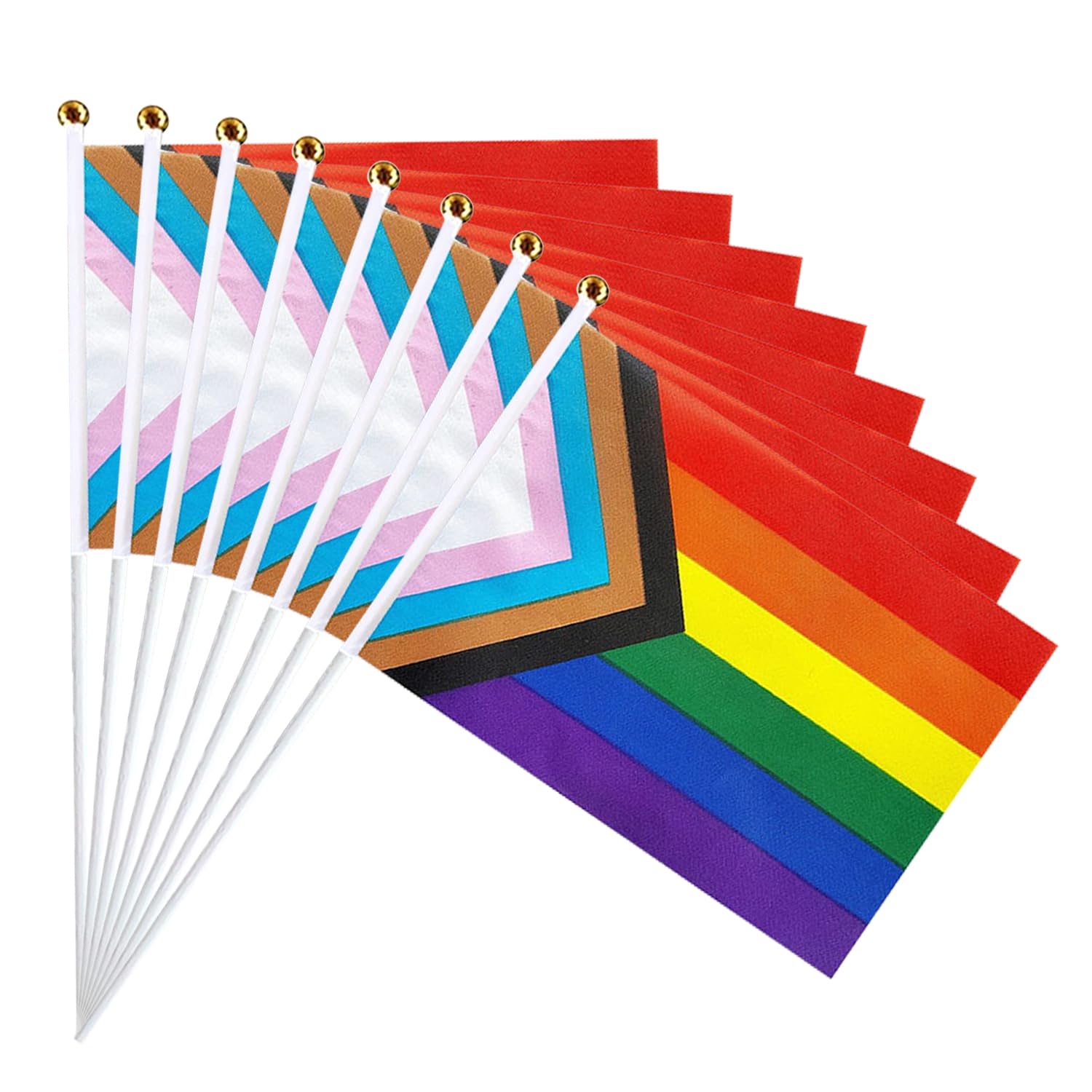 20 PCS Progress Pride Flags on Sticks, 5.5 x 8.2 Inch Small Rainbow Handheld Flags, Mini LGBTQ Banner for Pride Month Parade Festival Party Decorations, with Plastic Pole