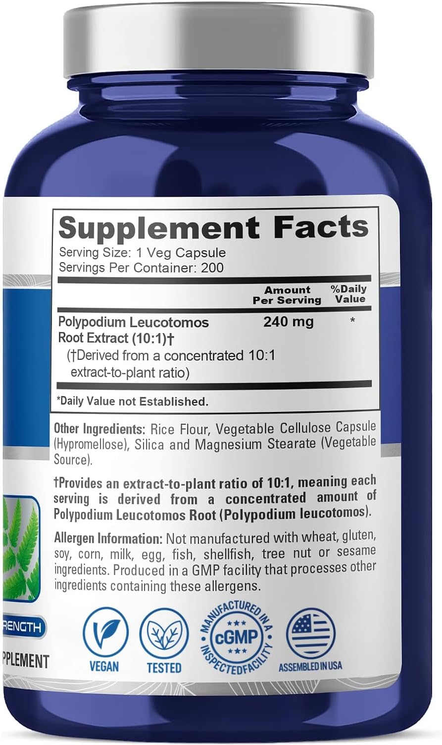 Polypodium, Vegan, 240mg, 200 Veggie Capsules - 200 Servings