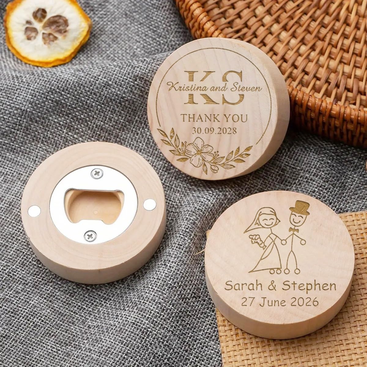 Abridor Magnético Personalizado Para Botellas De Cerveza Como Regalo Para Invitados, Abridor/Posavasos Redondo De Madera Grabado Personalizado 2 En 1, Regalo Para Hombres Amantes De La Cerveza(50pcs)