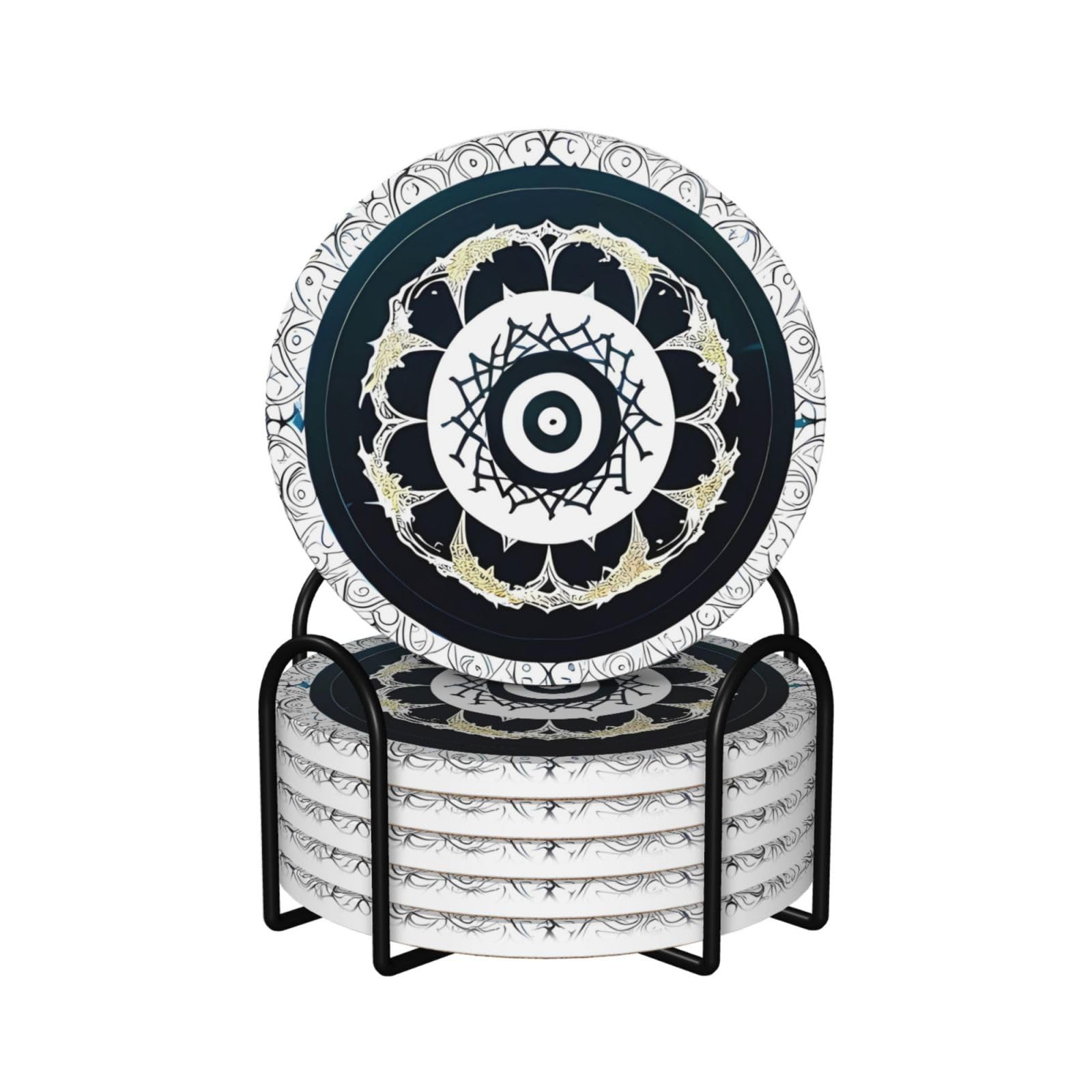 Dessous de verre en céramique lot de 6 avec support métal pour table