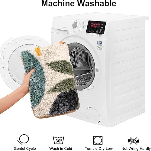 Miniatura 6 de Uphome Alfombra de baño larga con hojas abstractas coloridas, antideslizante, absorbente de agua, alfombra de baño bohemia, microfibra suave,