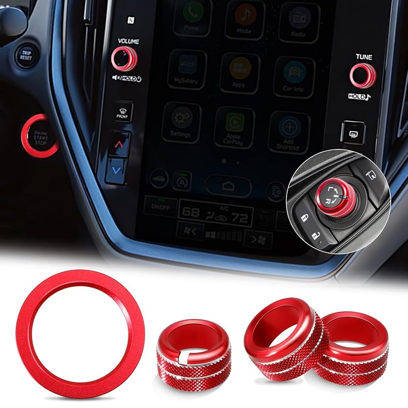 Kit de capas de alumínio para botões e controles Subaru MOCHENT – 4 peças vermelhas