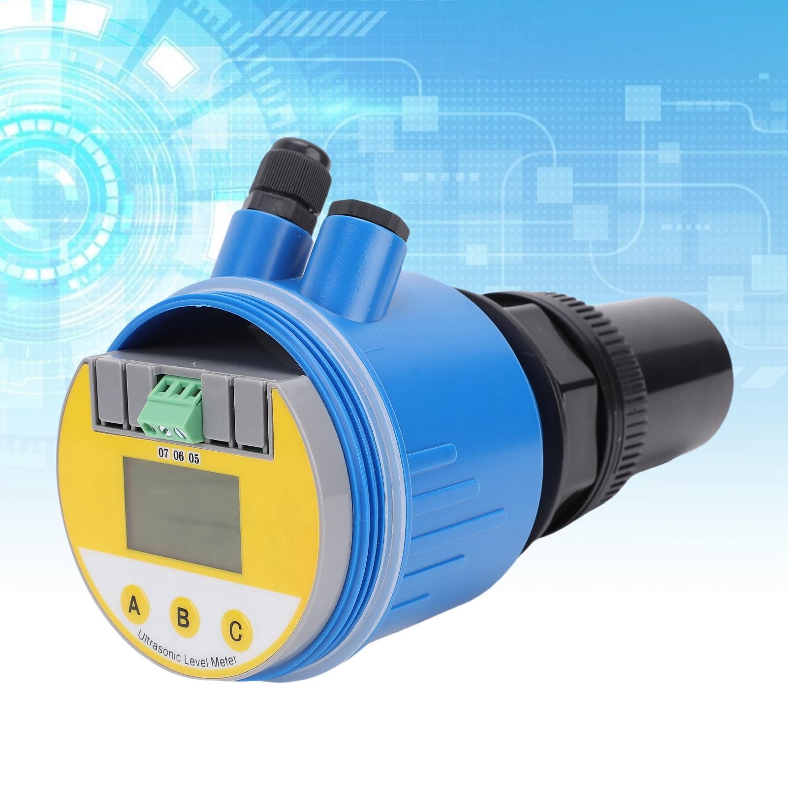 Fabater Sensor de Nivel de Agua, DC24V 0-10M Rango 0,5% de Precisión Medidor de Nivel Ultrasónico, Transmisor de de Líquido con Pantalla LED Integrada Salida de 4-20 MA para Energía de Tratamiento