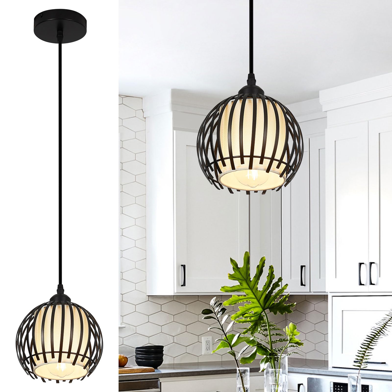 FORCOSO Pendelleuchte Esstisch, Esszimmerlampe Schwarz Metall Hängelampe E27 Esstischlampe Lampenschirm Einstellbar Kordellänge 154cm, Vintage Esszimmer Lampe Hängend Küche Wohnzimmer