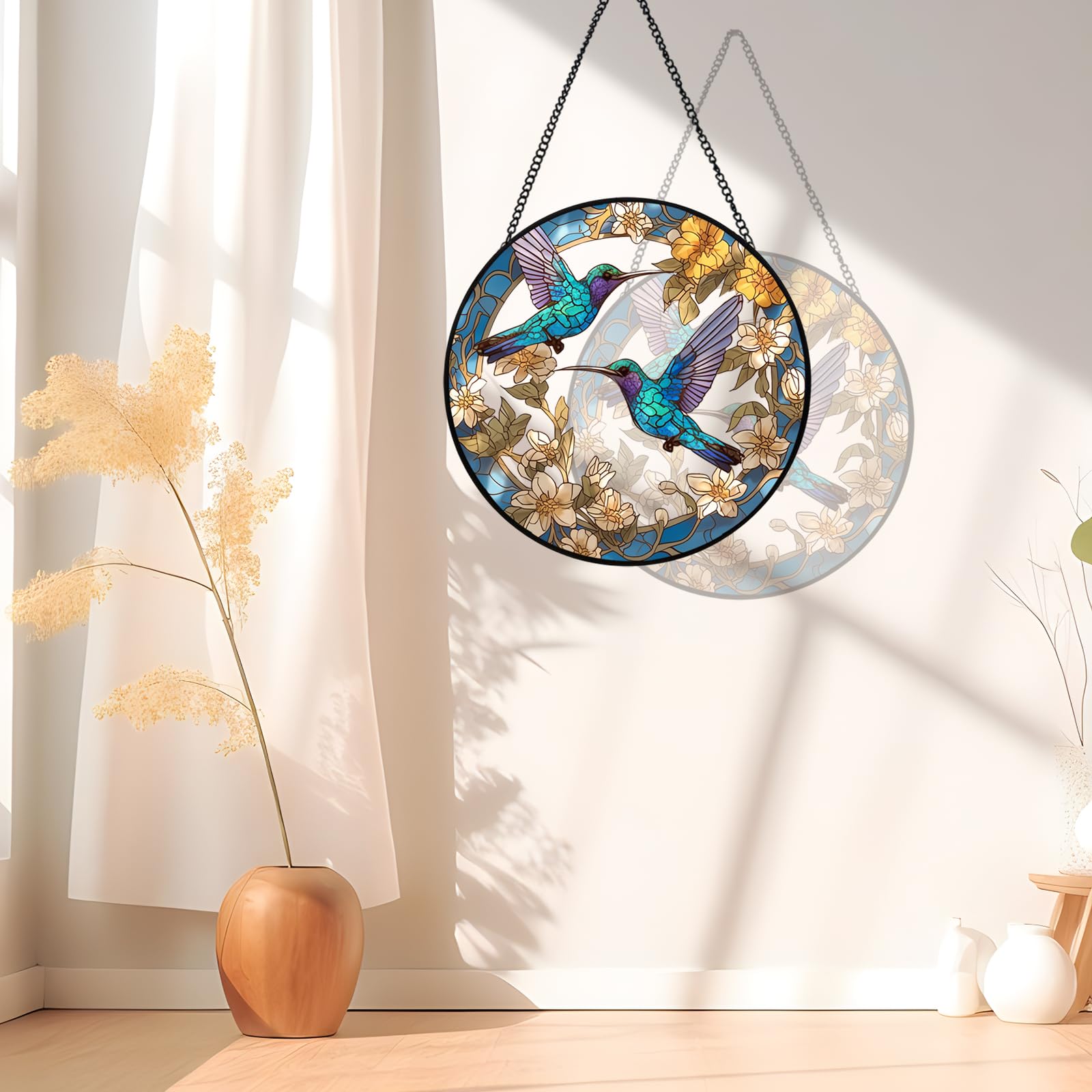 Xuoxeji hummingbird Suncatchers for Windows Hanging 7.87in Gifts for Women Stained Glass Sun Catchers Indoor Window - Image 3
