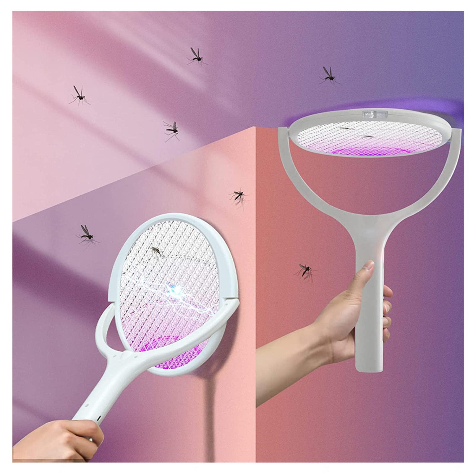 FAXIOAWA Matamoscas Recargable, Doble Interruptor de Seguridad, matamoscas eléctrico, Ahorra Espacio, Raqueta eléctrica Adecuada para habitación Familiar