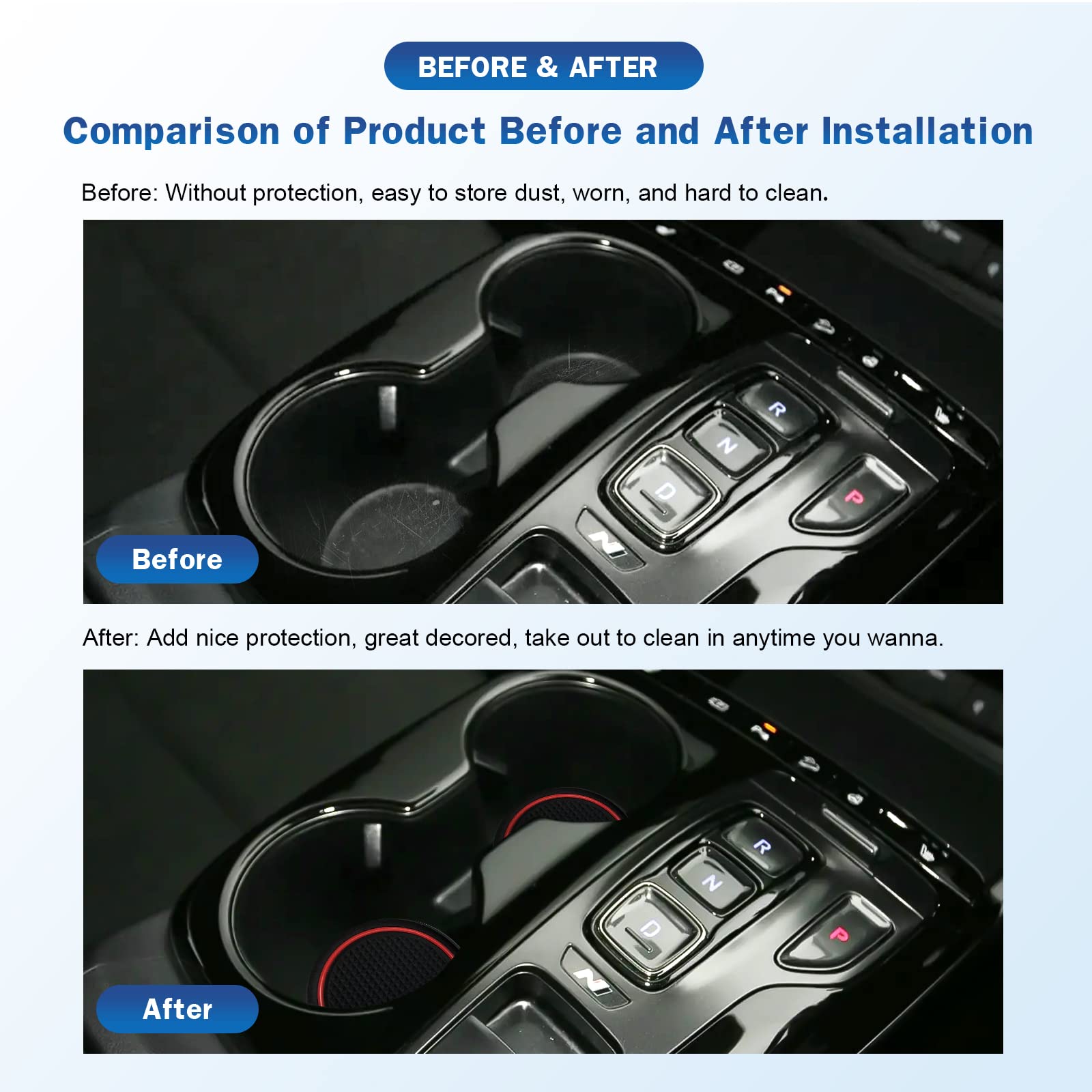 LUWU Tappetini in Gomma Compatibile con Hyundai Tucson NX4 (Elettronico) 2021 2022 2023 Tappetino Antiscivolo per Console Centrale, Portabicchieri,Auto Tuning Accessori Interni 14 pezzo (Rosso