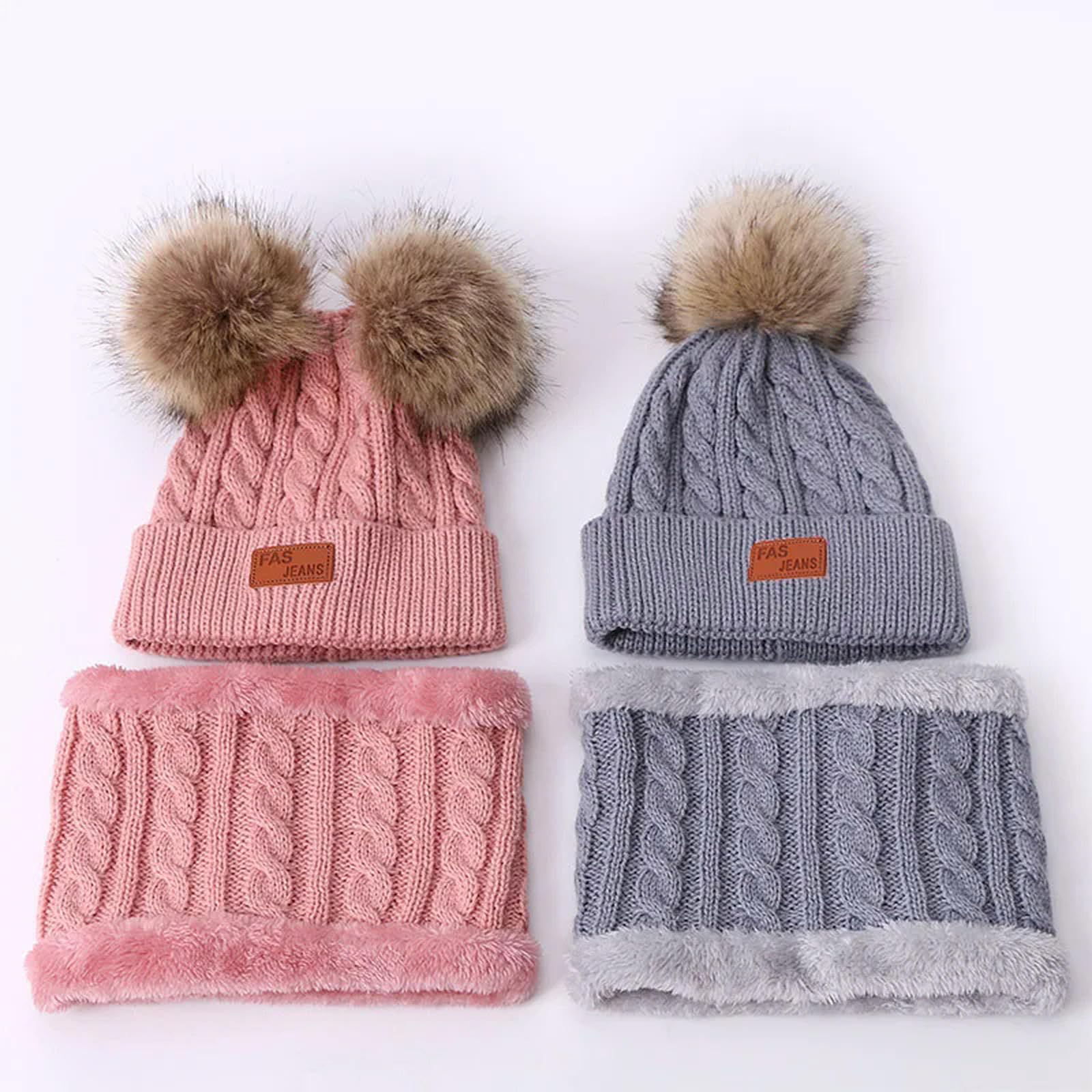 ZONTO wintermütze Kinder Warme Winter Hüte Mit Schals Für Kinder Pompom Hut Kinder Mütze Kappe Jungen Mädchen Strickschal Handschuhe Beanie Caps-B