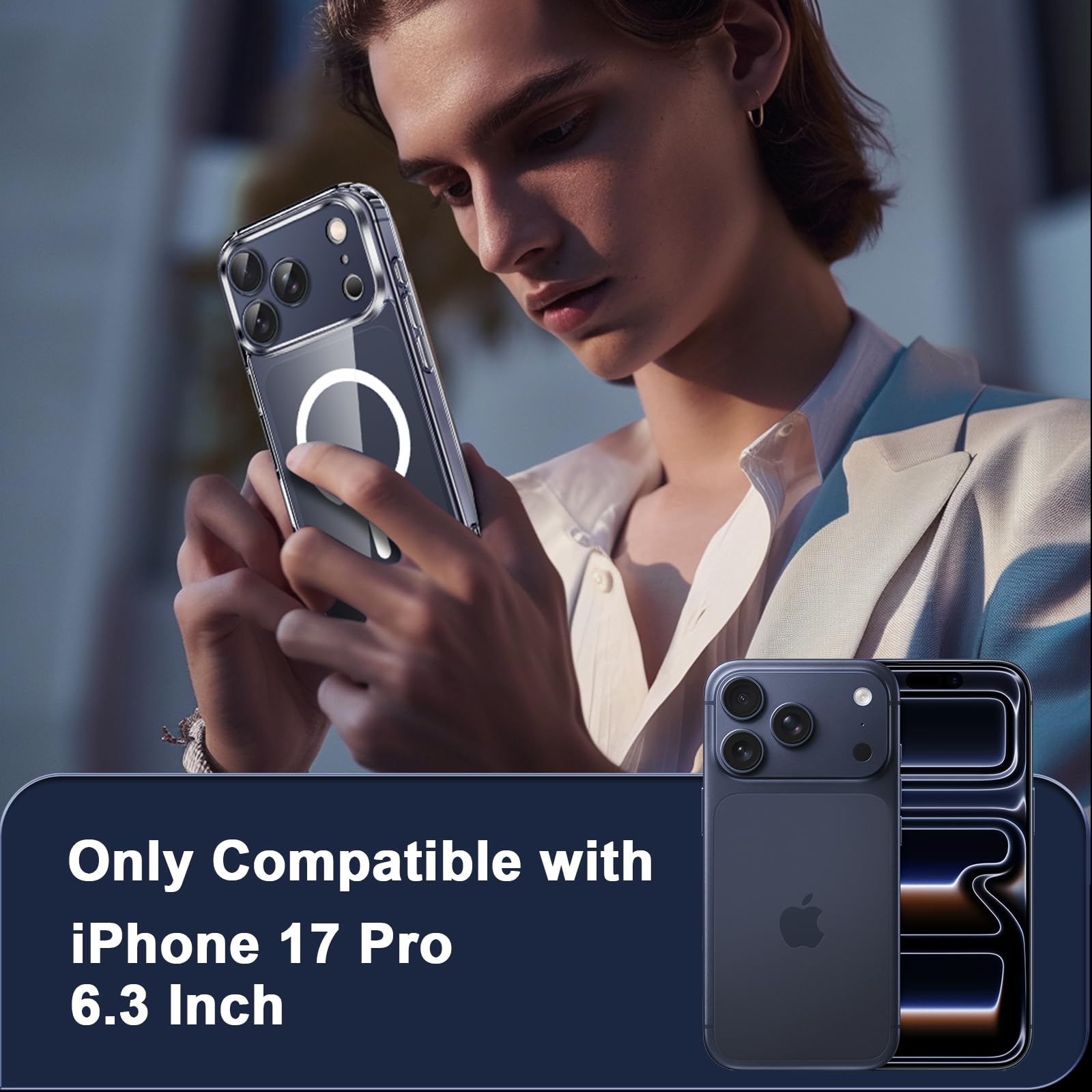 COPIKE Cover Magnetica per iPhone 17 Pro 2025 con 2 Vetro Temperato e 2 Lente Fotocamera Protezione, Custodia Mag Safe Sottile Antiurto [Senza Ingiallimento] Retro Antigraffio, Trasparente